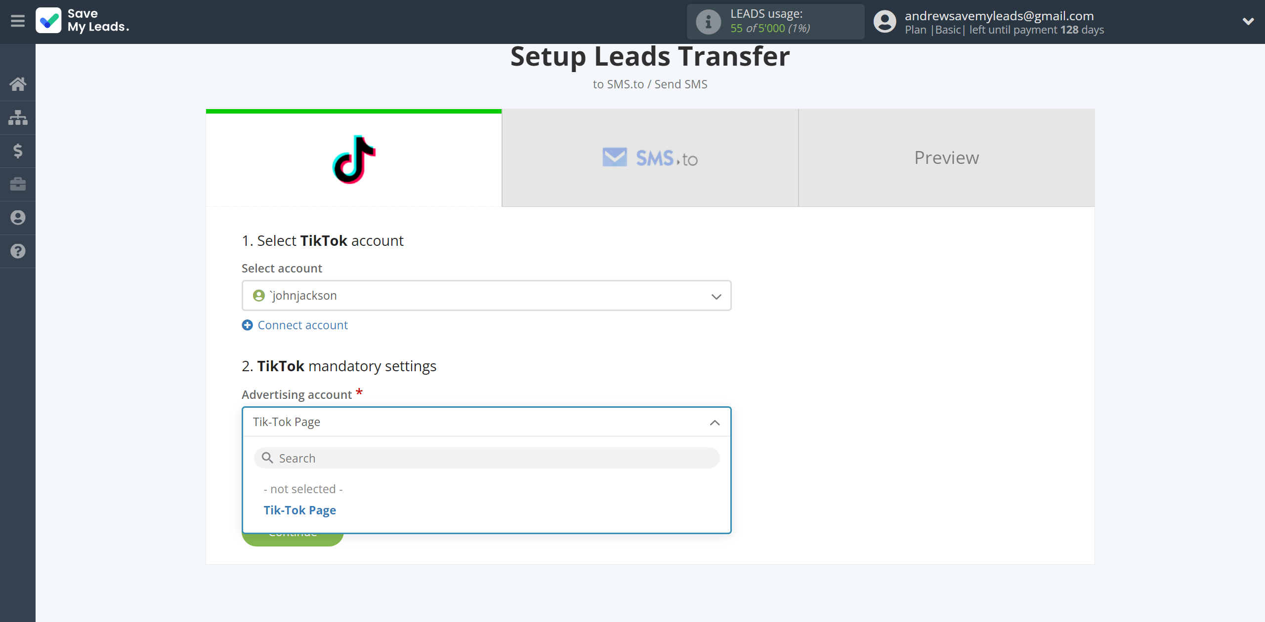 How to Connect TikTok with SMS.to | Data Source account connection How to Connect TikTok with SMS.to | Data Source account connection