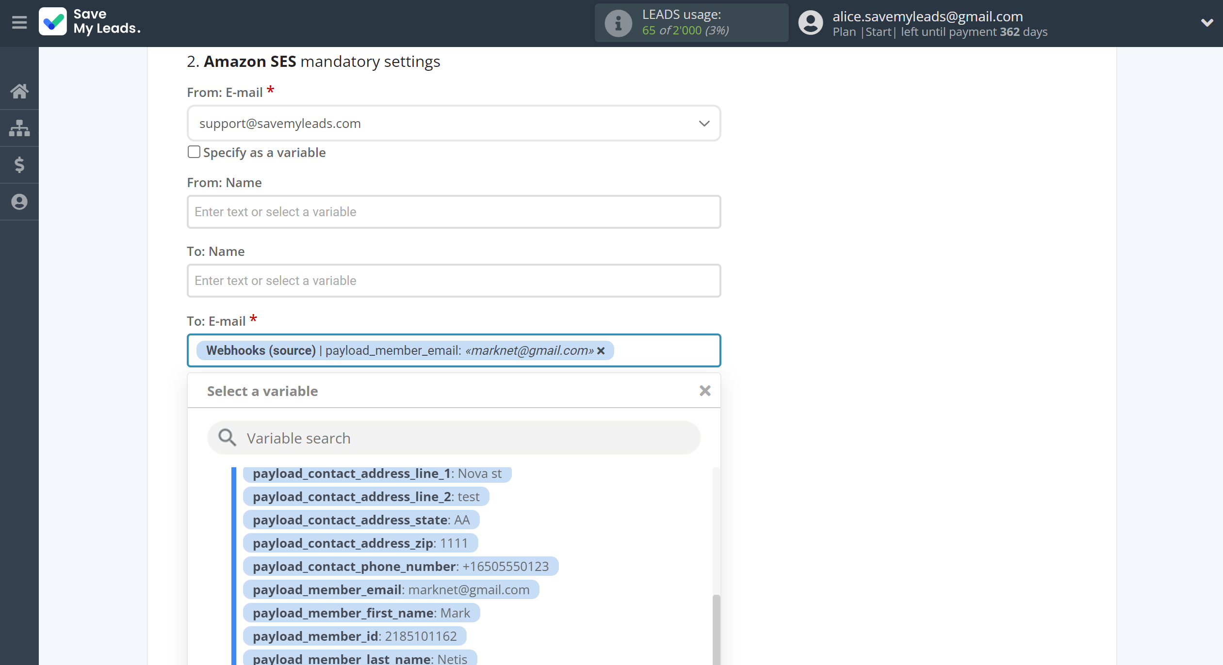 How to Connect Webhooks with Amazon SES | Assigning fields How to Connect Webhooks with Amazon SES | Assigning fields