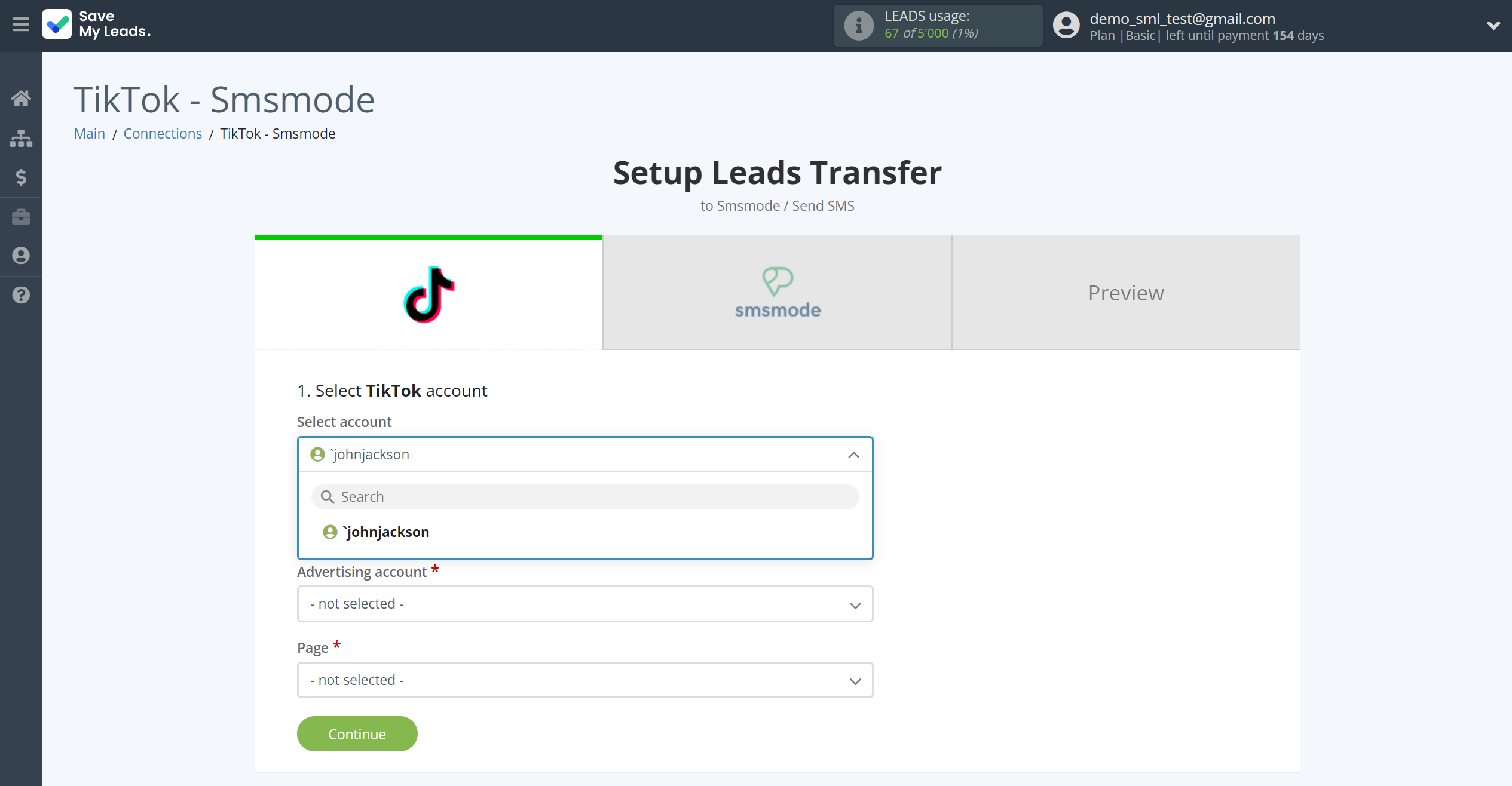 How to Connect TikTok with Smsmode | Data Source account selection How to Connect TikTok with Smsmode | Data Source account selection