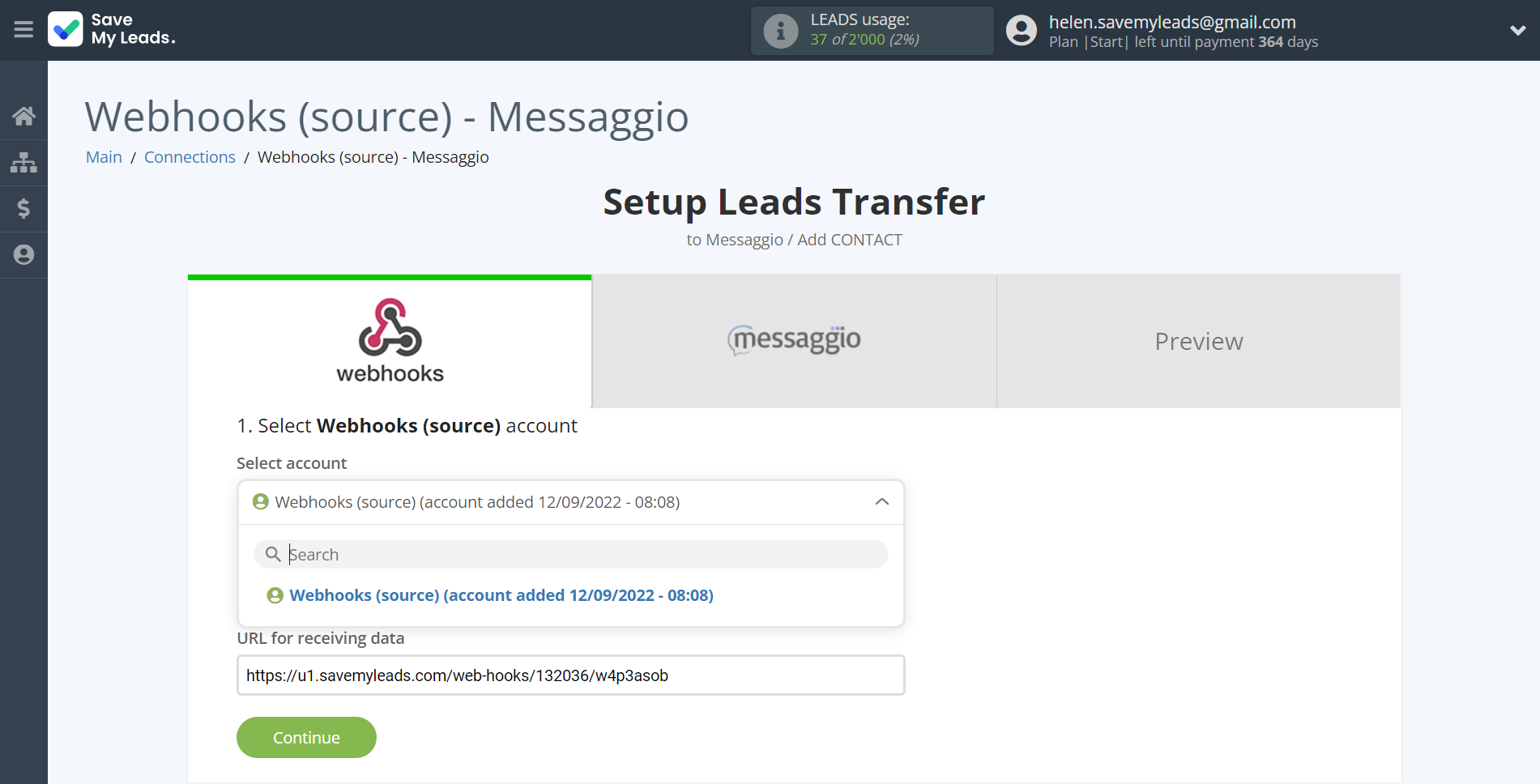 How to Connect Webhooks with Messaggio | Data Source account selection How to Connect Webhooks with Messaggio | Data Source account selection