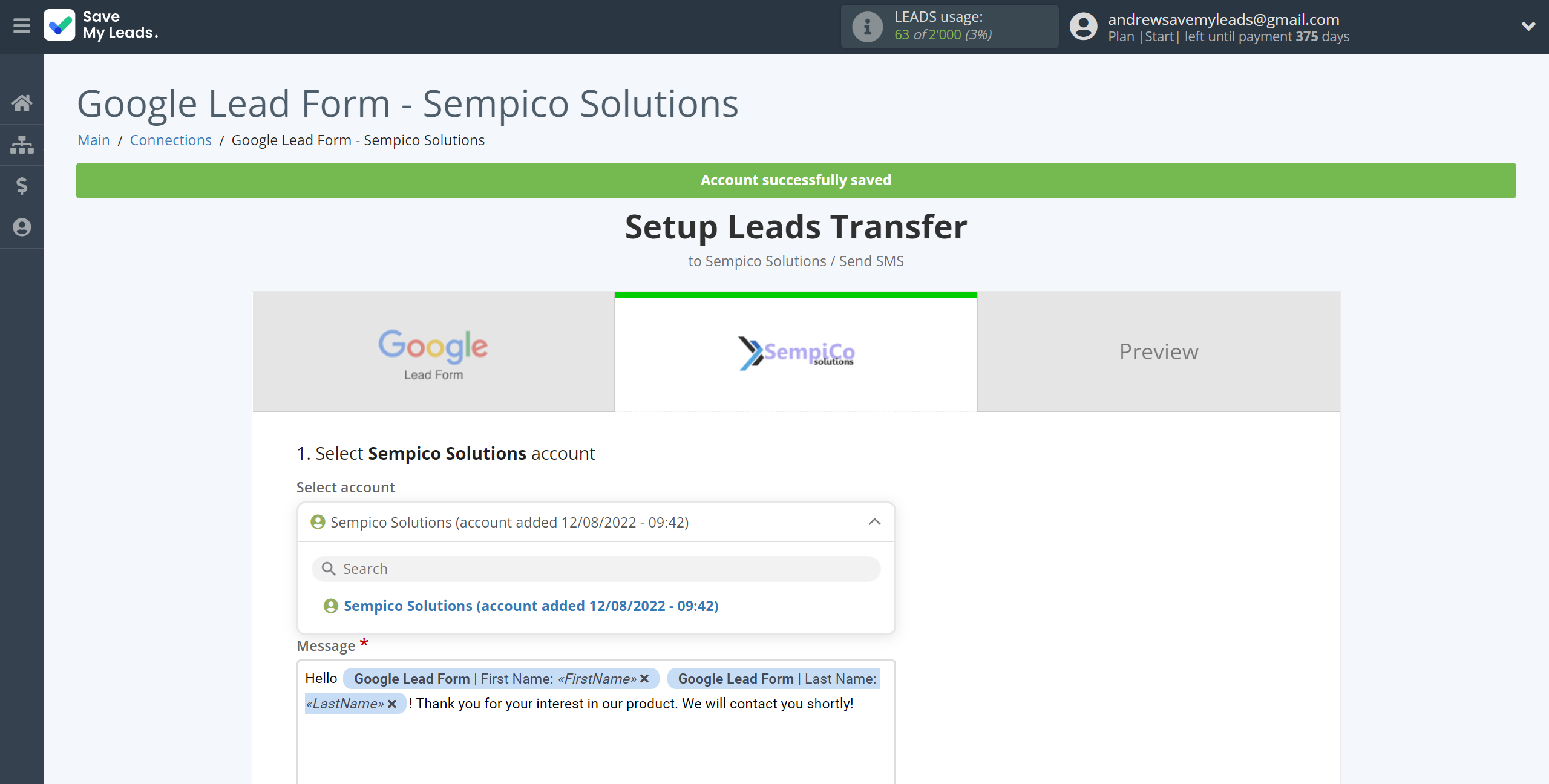 How to Connect Google Lead Form with Sempico Solutions | Data Destination account selection How to Connect Google Lead Form with Sempico Solutions | Data Destination account selection