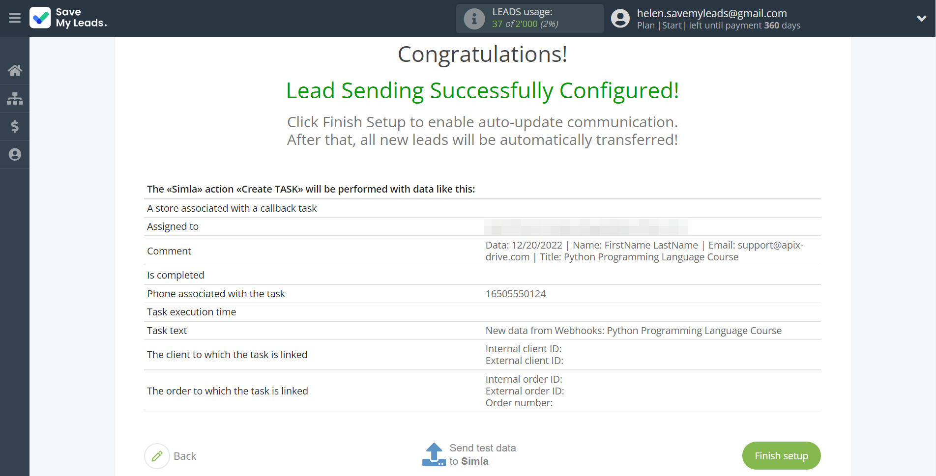 How to Connect Webhooks with Simla Create Task | Test data How to Connect Webhooks with Simla Create Task | Test data