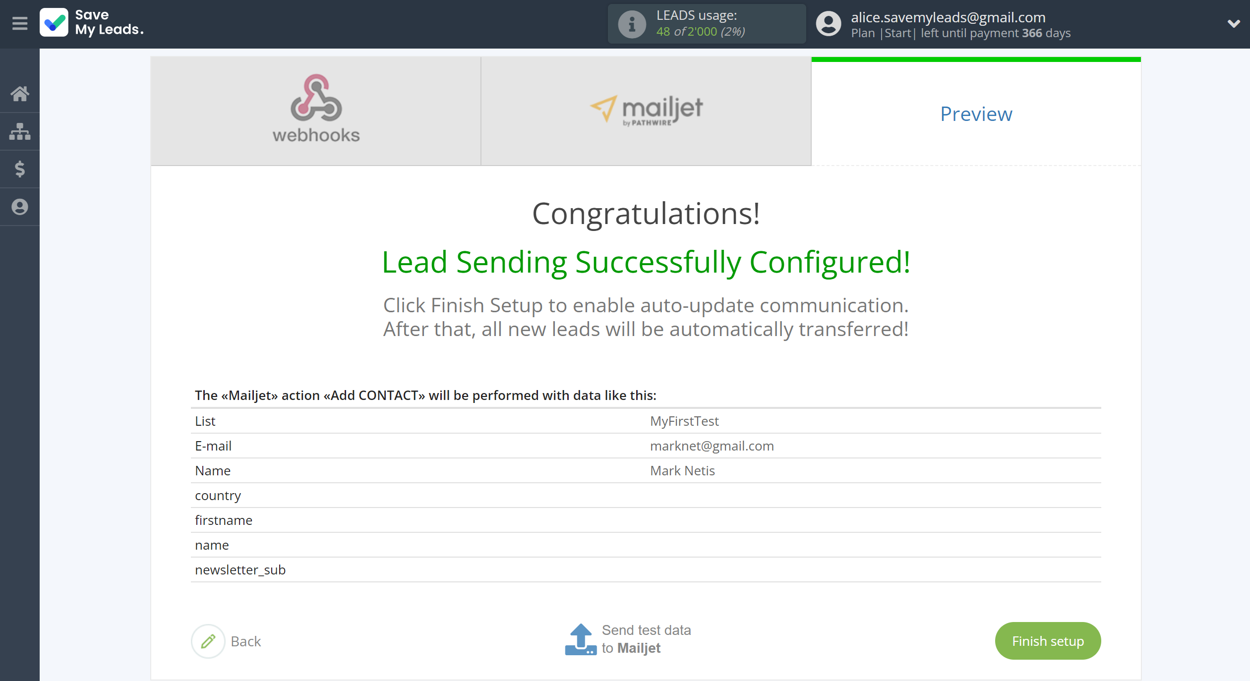 How to Connect Webhooks with Mailjet | Test data How to Connect Webhooks with Mailjet | Test data