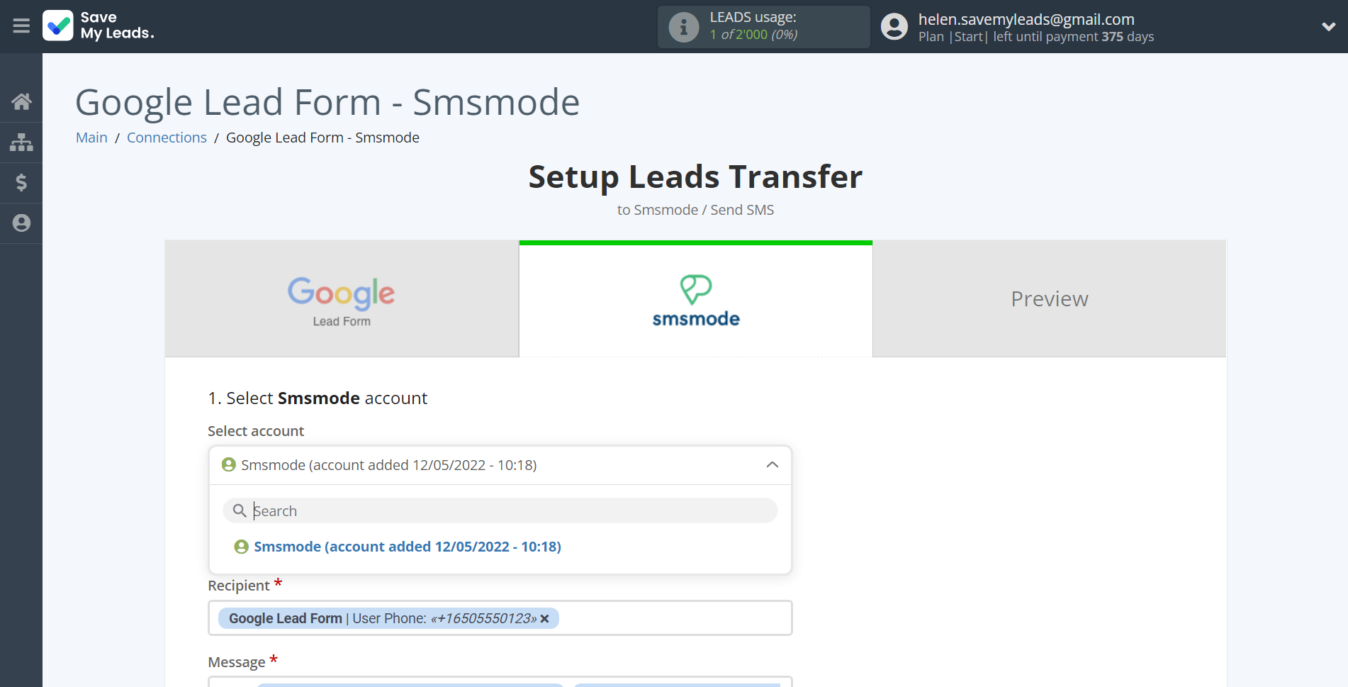 How to Connect Google Lead Form with Smsmode | Data Destination account selection How to Connect Google Lead Form with Smsmode | Data Destination account selection