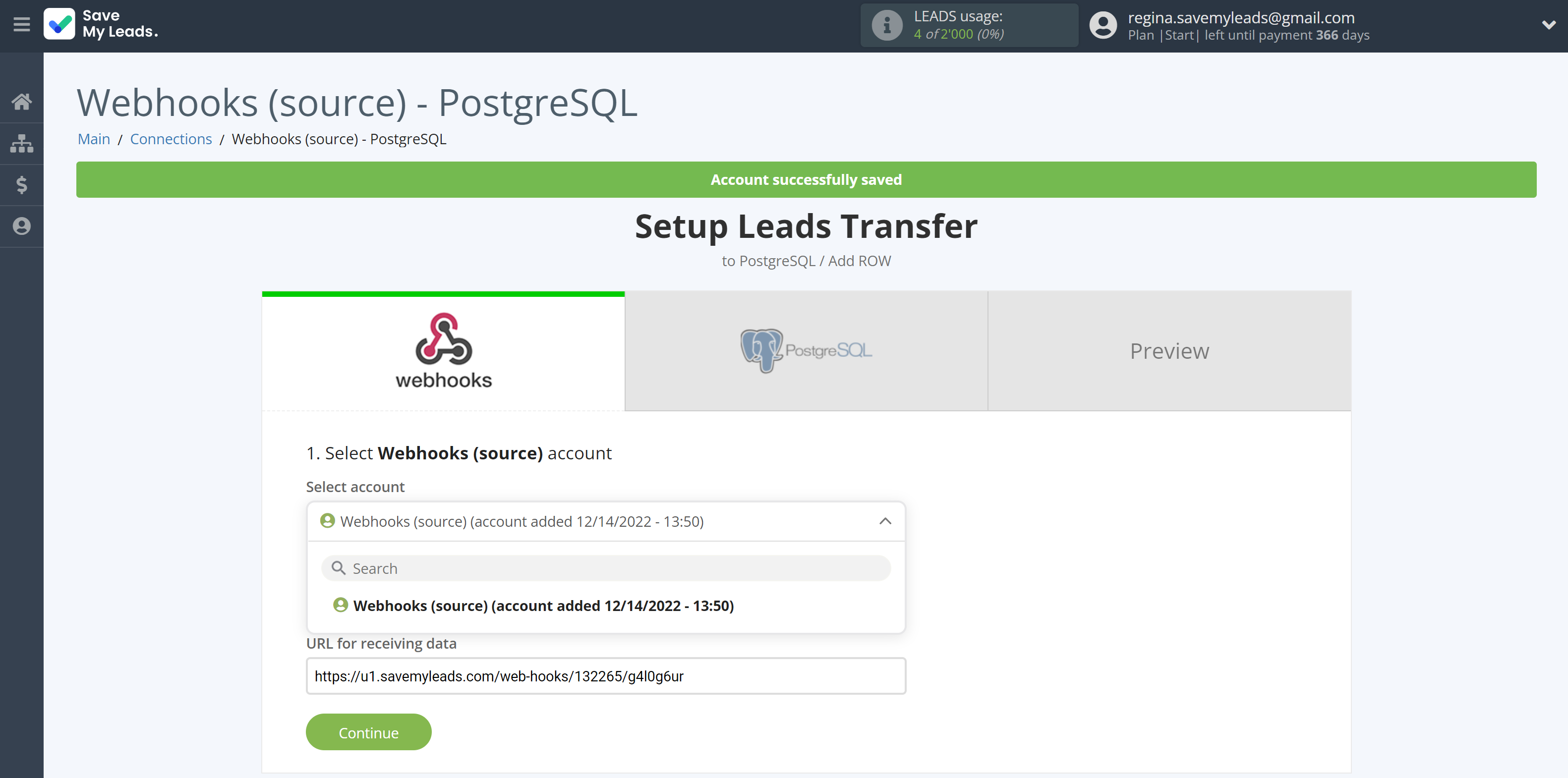 How to Connect Webhooks with PostgreSQL | Data Source account selection How to Connect Webhooks with PostgreSQL | Data Source account selection
