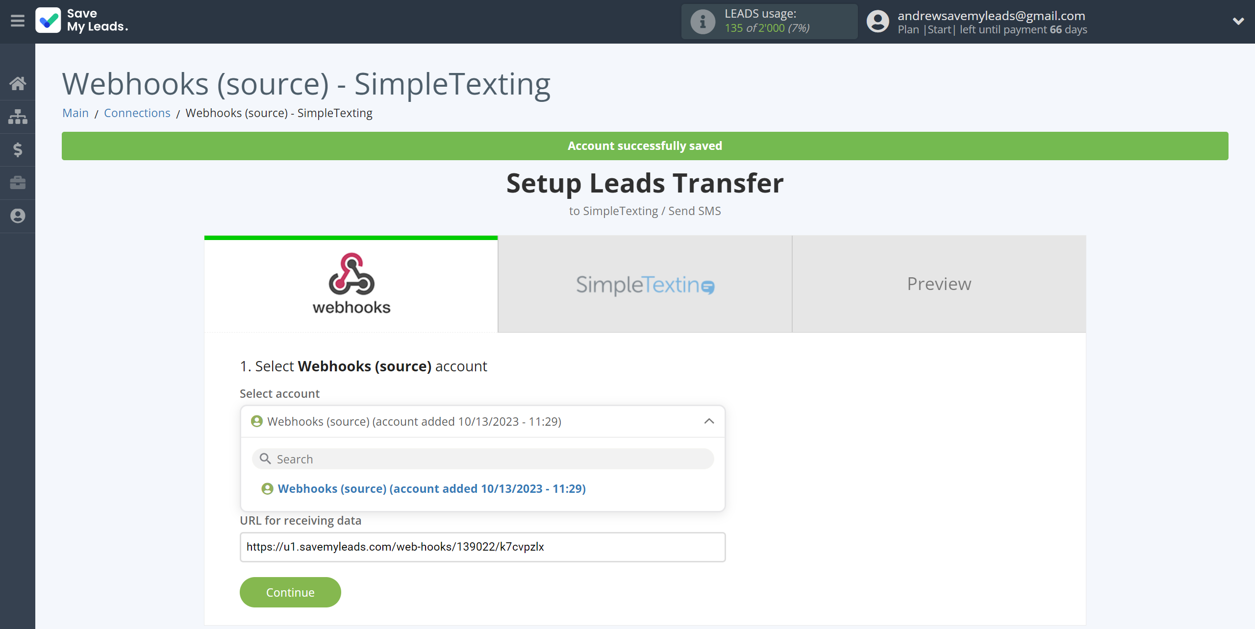 How to Connect Webhooks with SimpleTexting | Data Source account selection How to Connect Webhooks with SimpleTexting | Data Source account selection