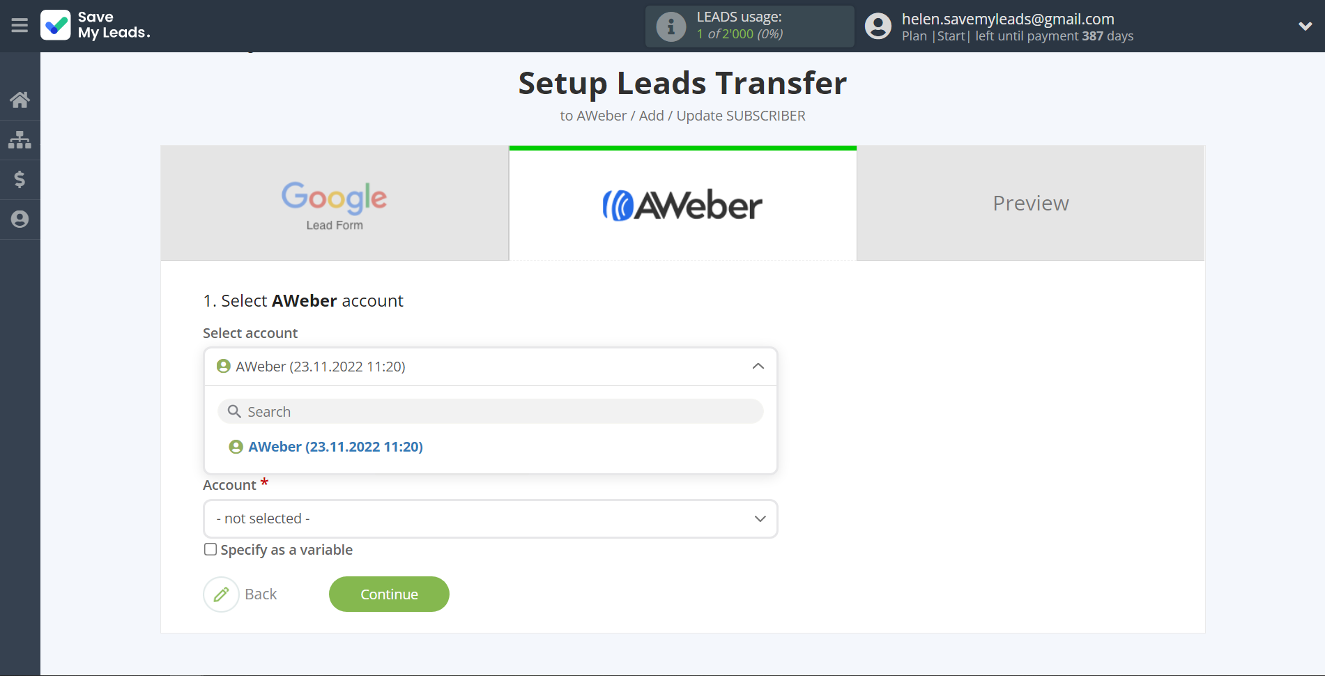 How to Connect Google Lead Form with AWeber | Data Destination account selection How to Connect Google Lead Form with AWeber | Data Destination account selection
