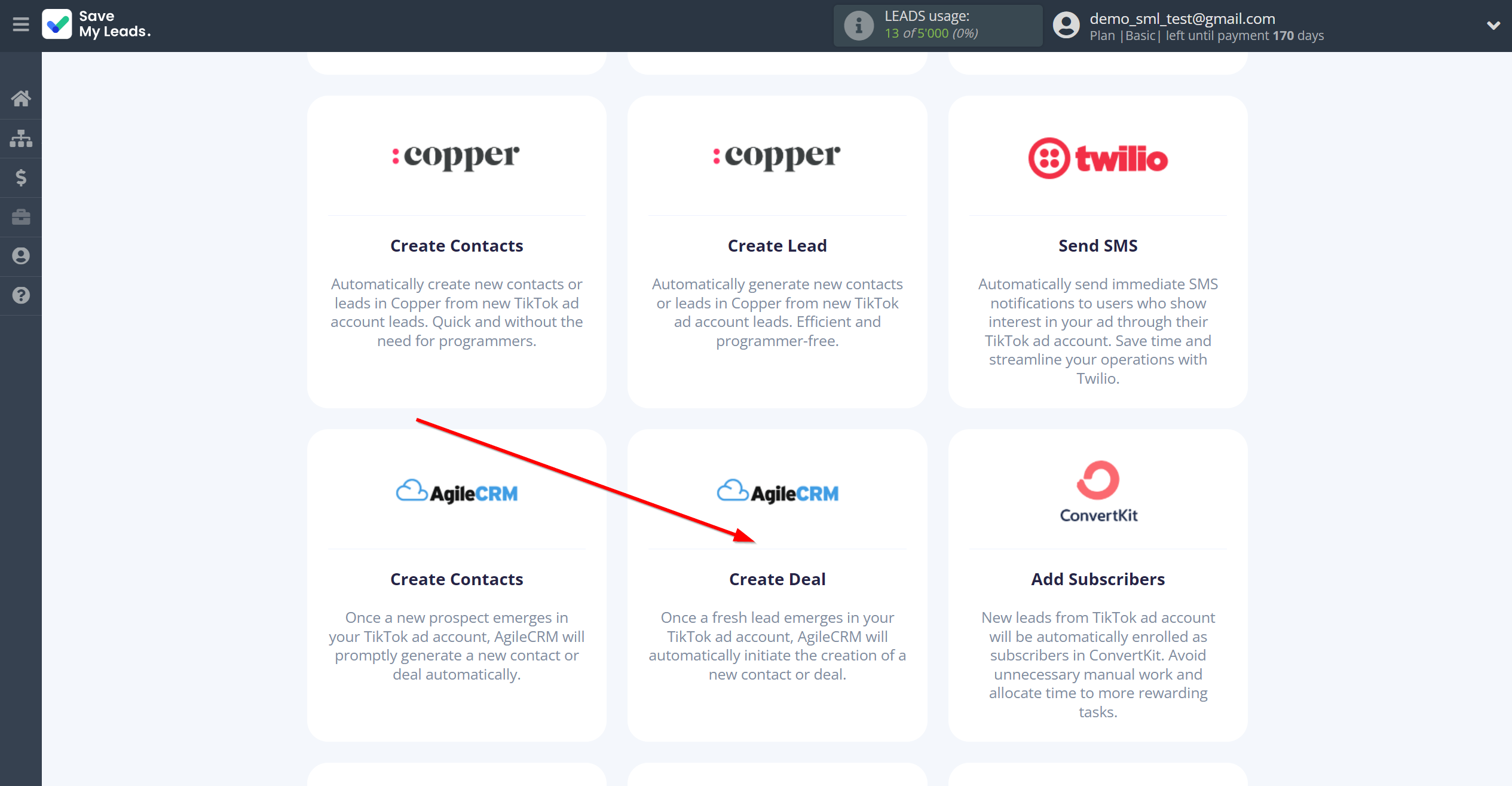How to Connect TikTok with AgileCRM Create Deal | Data Destination system selection How to Connect TikTok with AgileCRM Create Deal | Data Destination system selection