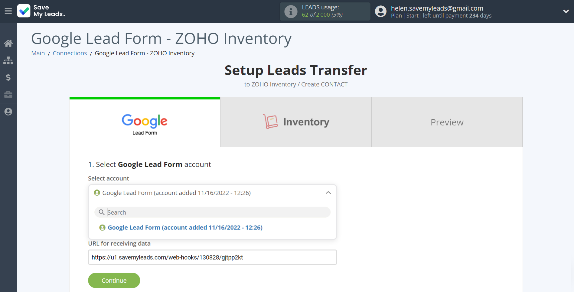 How to Connect Google Lead Form with Zoho Inventory Create Contacts | Data Source account selection How to Connect Google Lead Form with Zoho Inventory Create Contacts | Data Source account selection