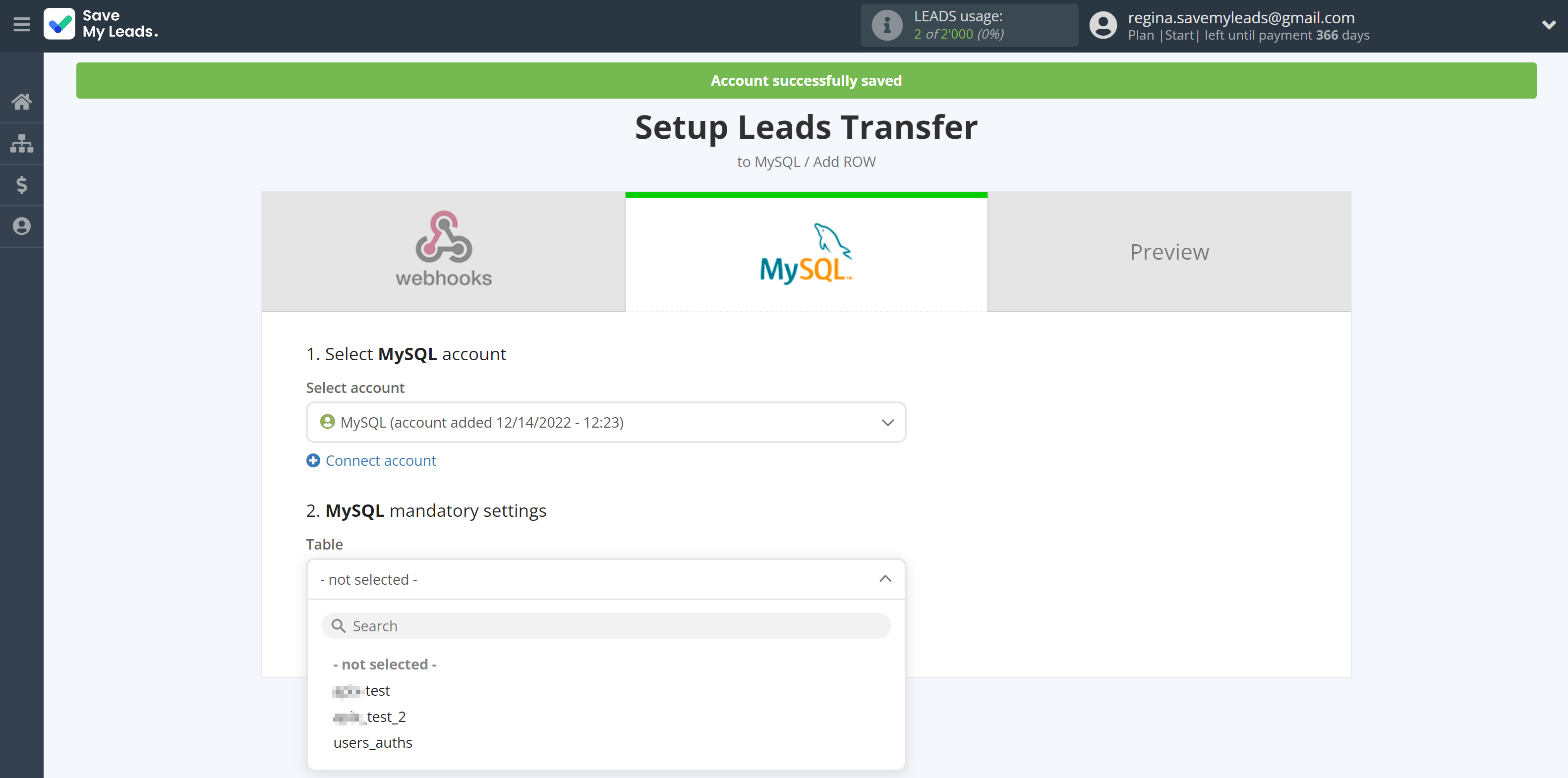 How to Connect Webhooks with MySQL | Table selection How to Connect Webhooks with MySQL | Table selection