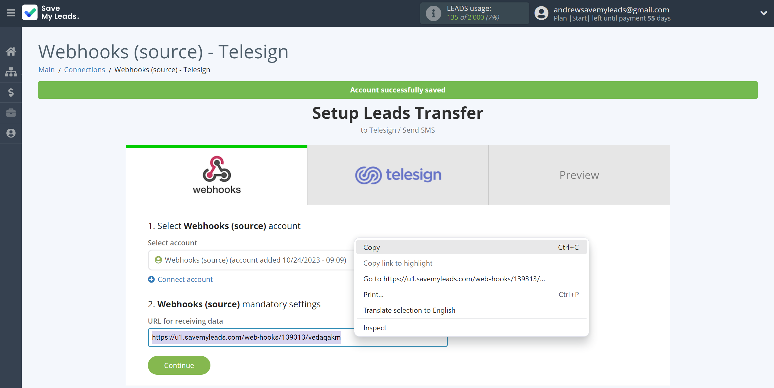 How to Connect Webhooks with Telesign | Data Source account connection How to Connect Webhooks with Telesign | Data Source account connection