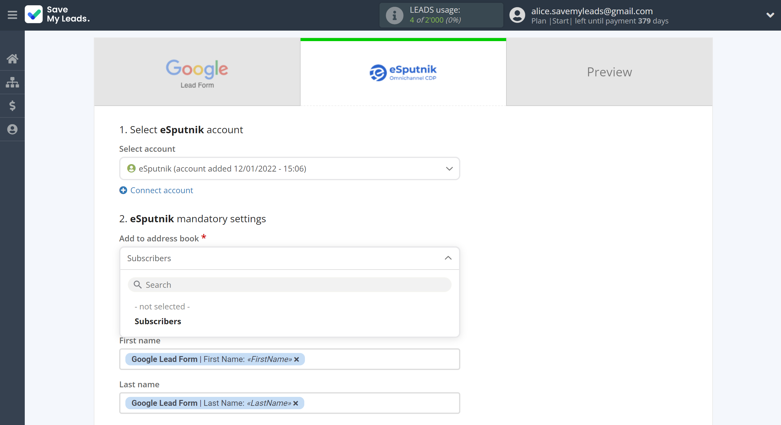 How to Connect Google Lead Form with eSputnik Add Contacts | Assigning fields How to Connect Google Lead Form with eSputnik Add Contacts | Assigning fields