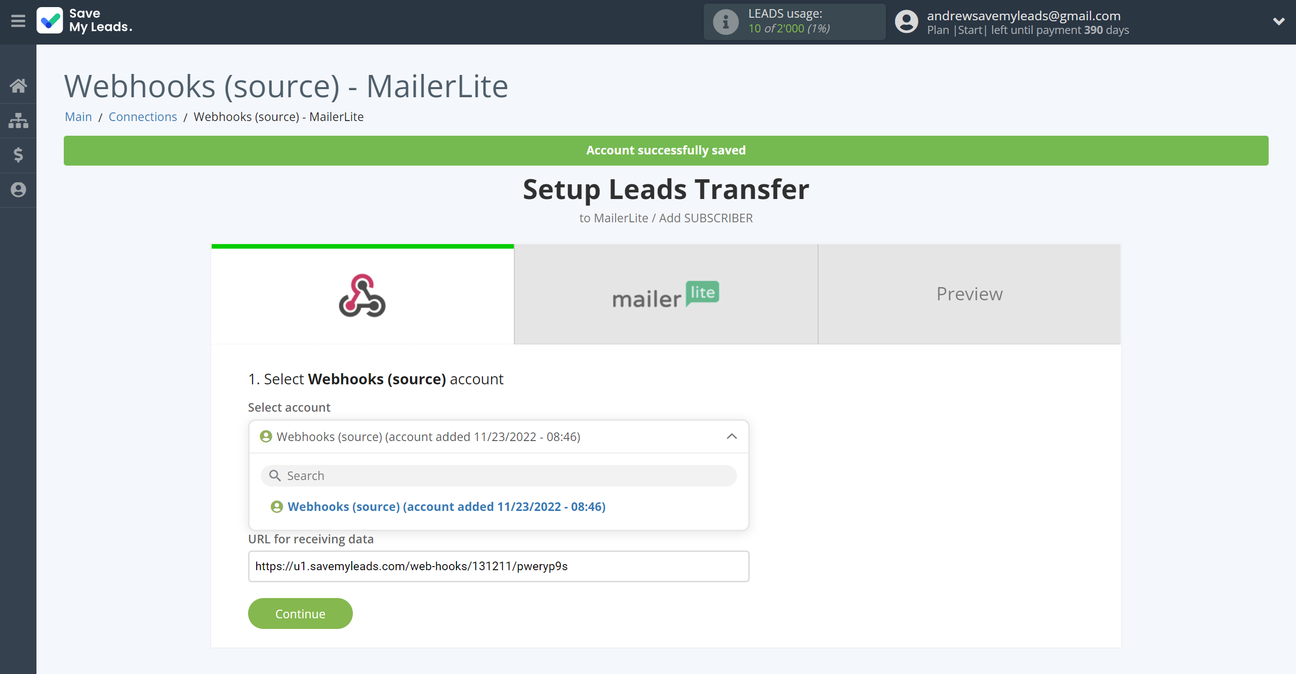 How to Connect Webhooks with MailerLite | Data Source account selection How to Connect Webhooks with MailerLite | Data Source account selection