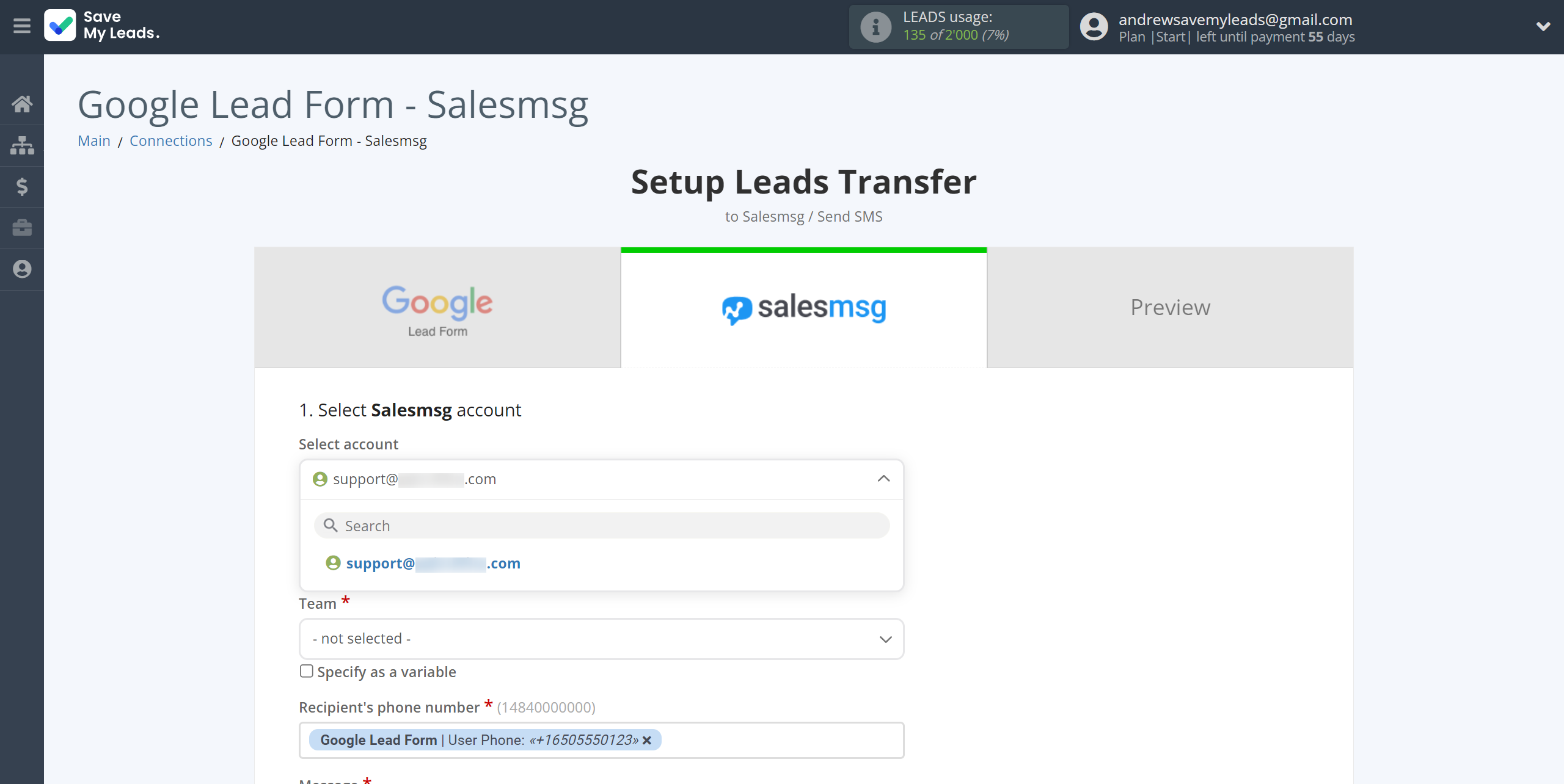 How to Connect Google Lead Form with Salesmsg | Data Destination account selection How to Connect Google Lead Form with Salesmsg | Data Destination account selection