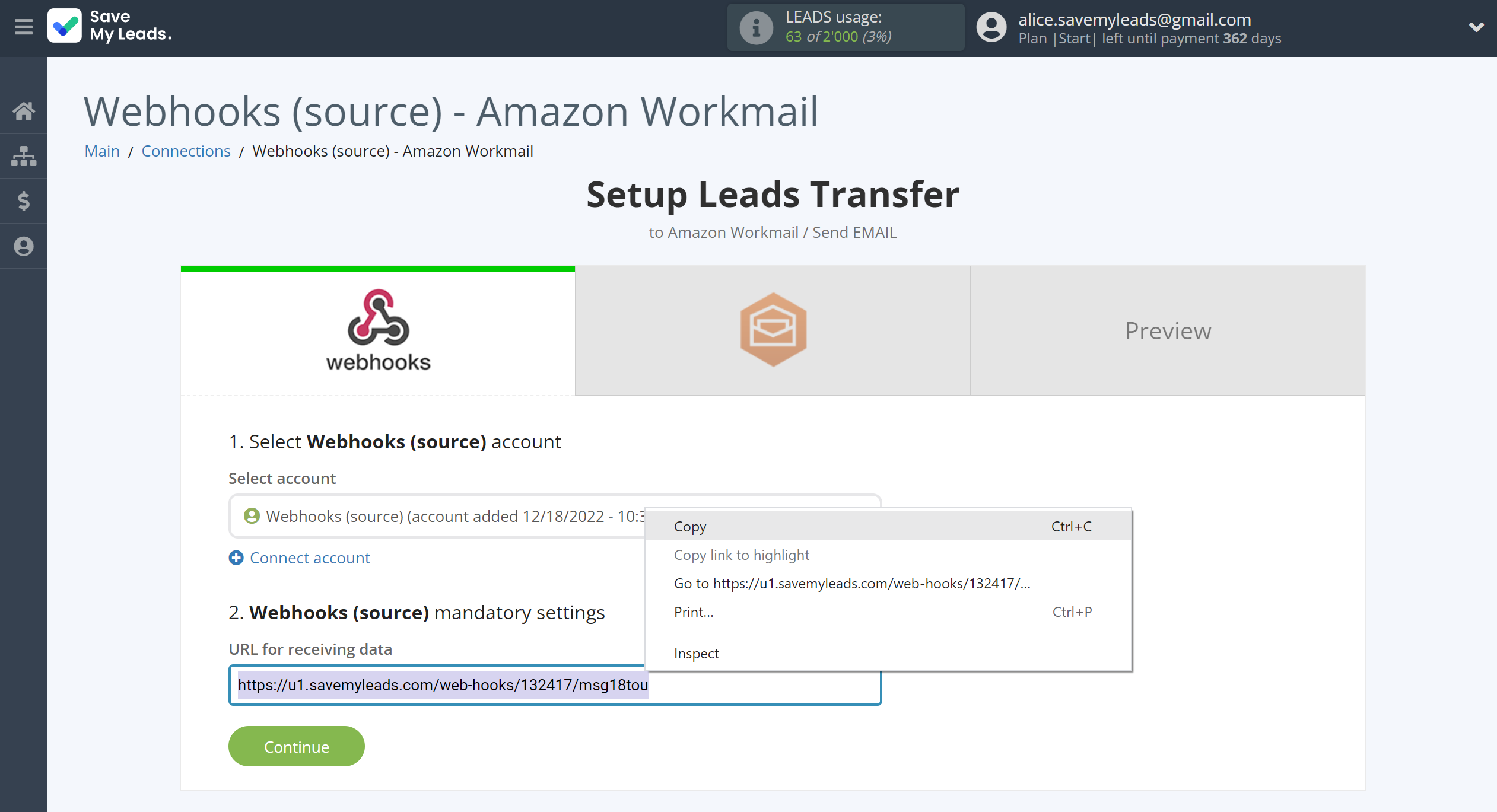 How to Connect Webhooks with Amazon Workmail | Data Source account connection How to Connect Webhooks with Amazon Workmail | Data Source account connection
