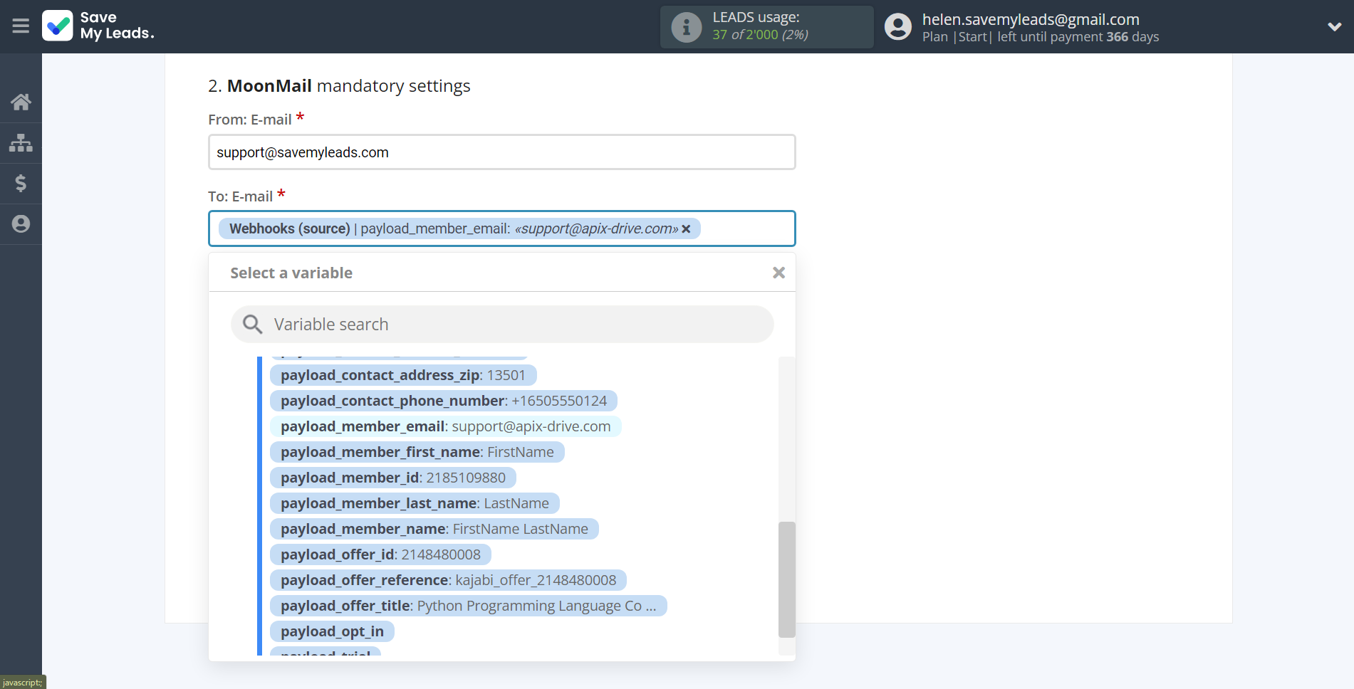 How to Connect Webhooks with MoonMail | Assigning fields How to Connect Webhooks with MoonMail | Assigning fields