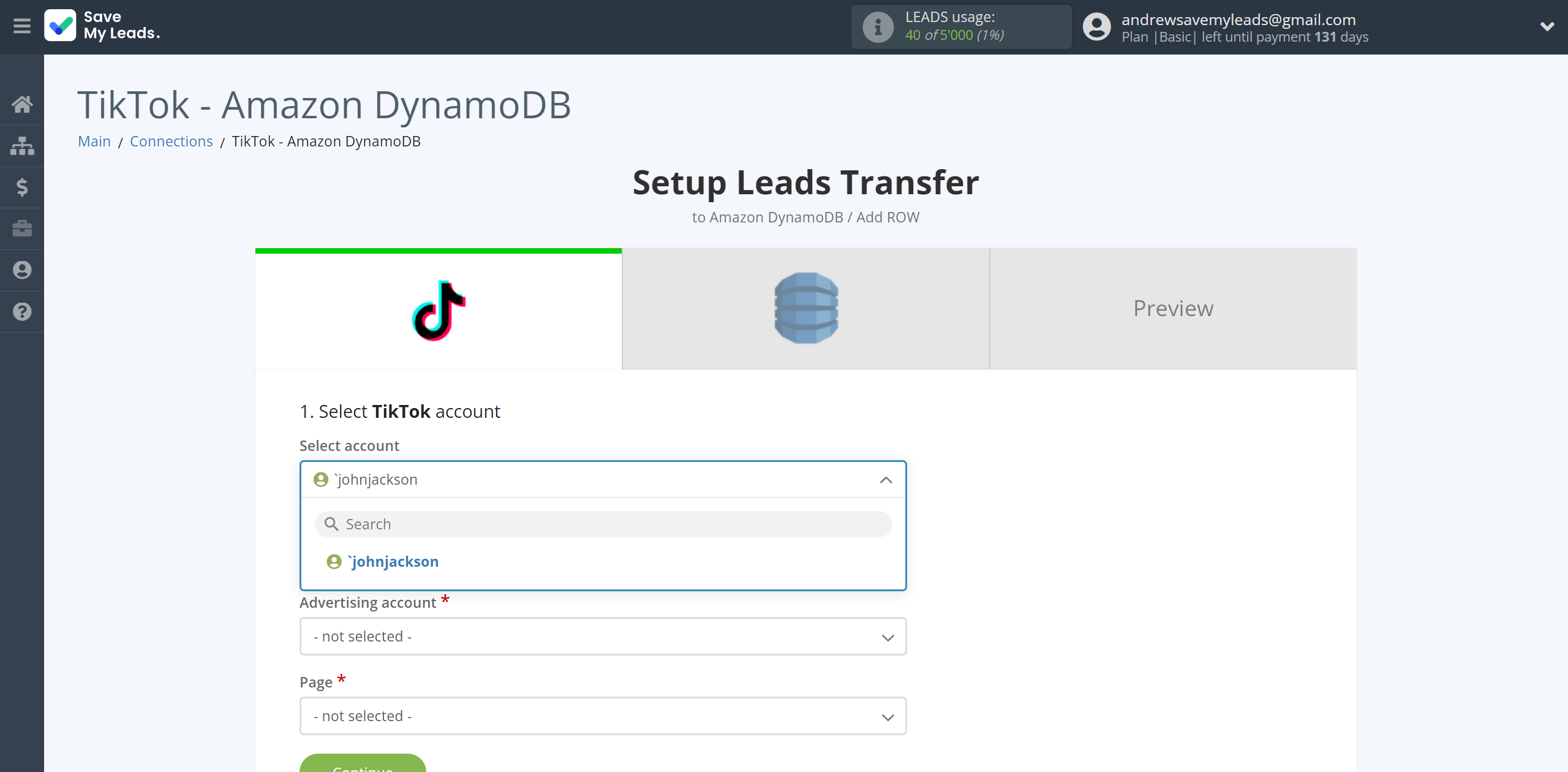 How to Connect TikTok with Amazon DynamoDB | Data Source account selection How to Connect TikTok with Amazon DynamoDB | Data Source account selection