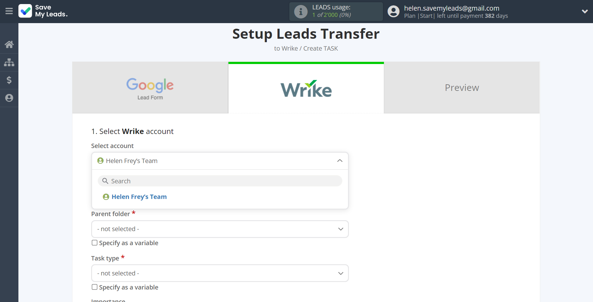 How to Connect Google Lead Form with Wrike | Data Destination account selection How to Connect Google Lead Form with Wrike | Data Destination account selection