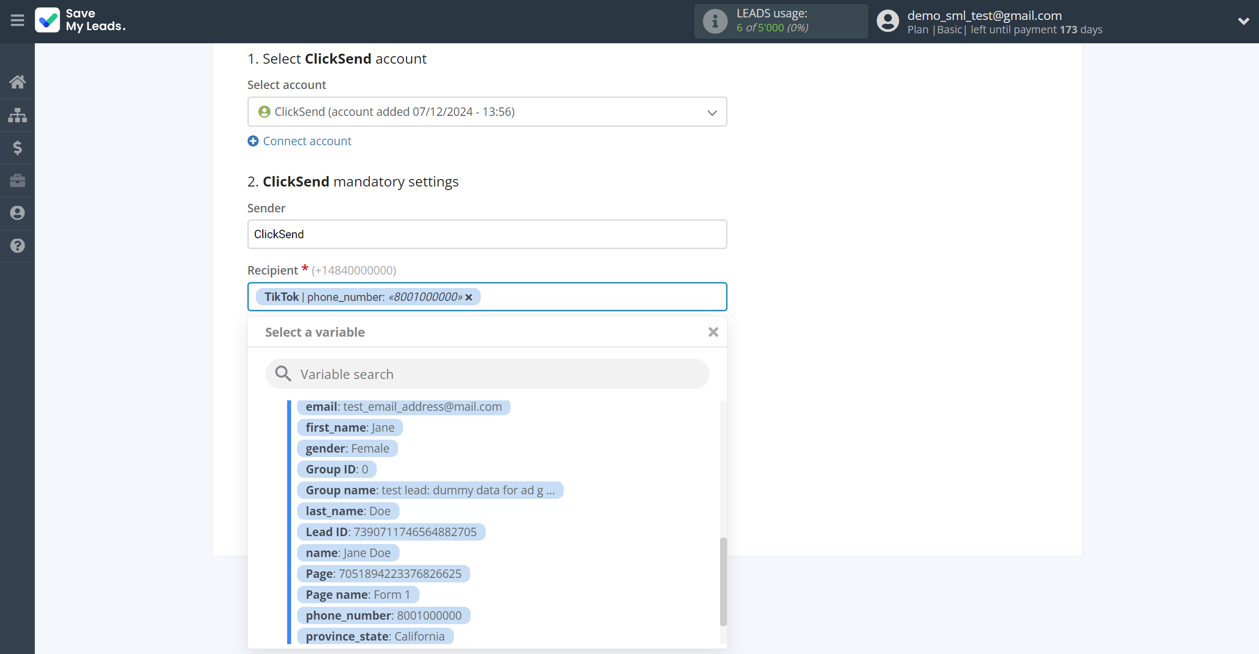 How to Connect TikTok with ClickSend Send SMS | Assigning fields How to Connect TikTok with ClickSend Send SMS | Assigning fields