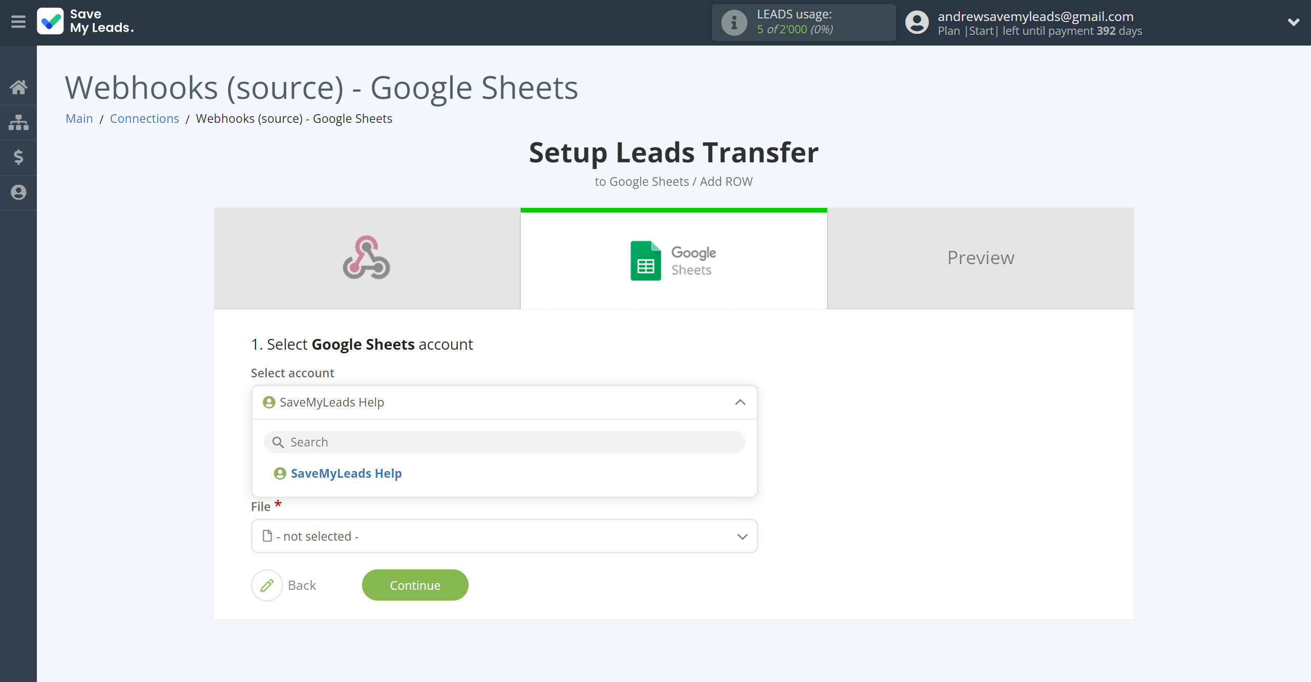 How to Connect Webhooks with Google Sheets | Data Destination account selection How to Connect Webhooks with Google Sheets | Data Destination account selection