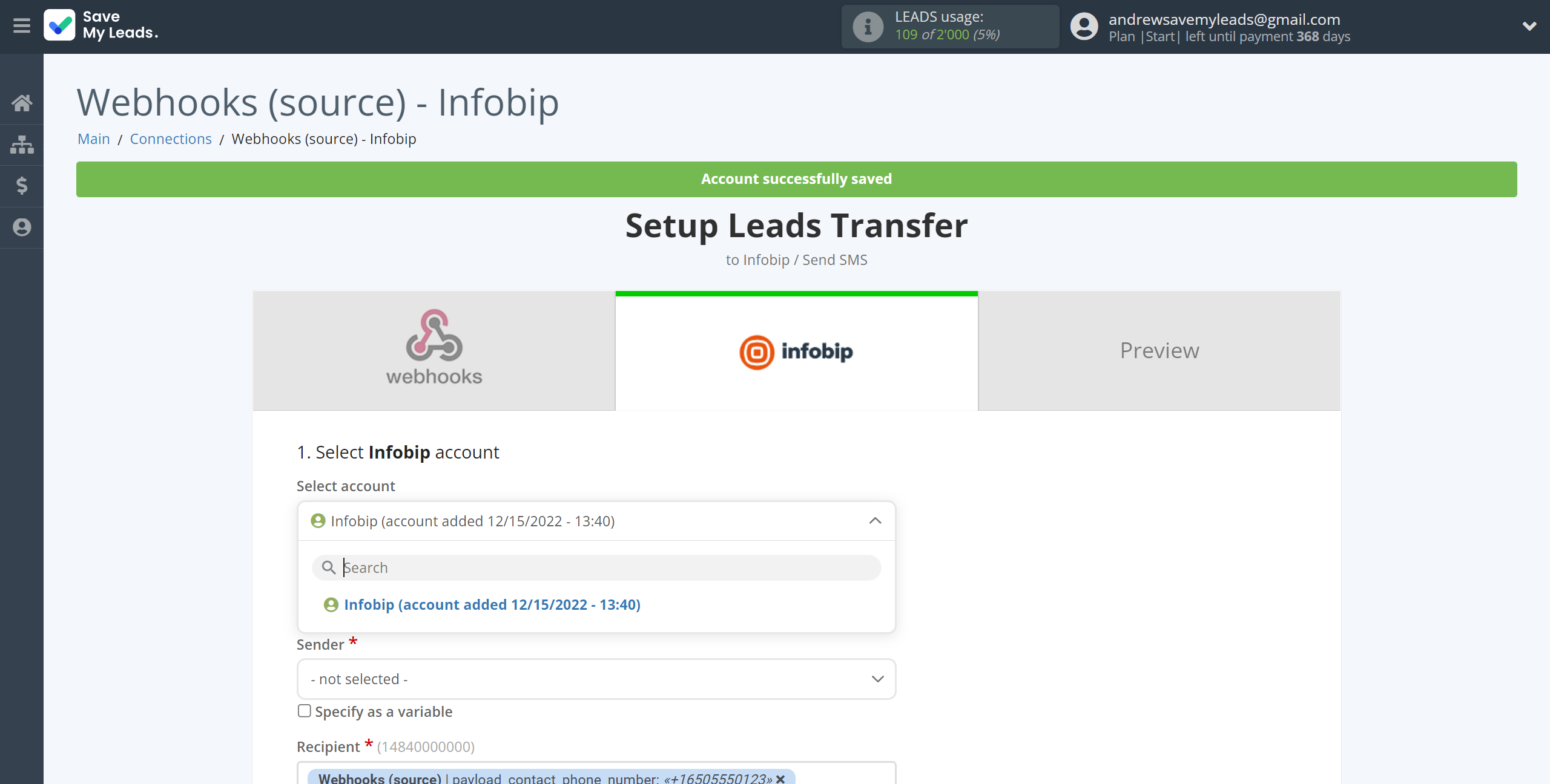 How to Connect Webhooks with Infobip | Data Destination account selection How to Connect Webhooks with Infobip | Data Destination account selection