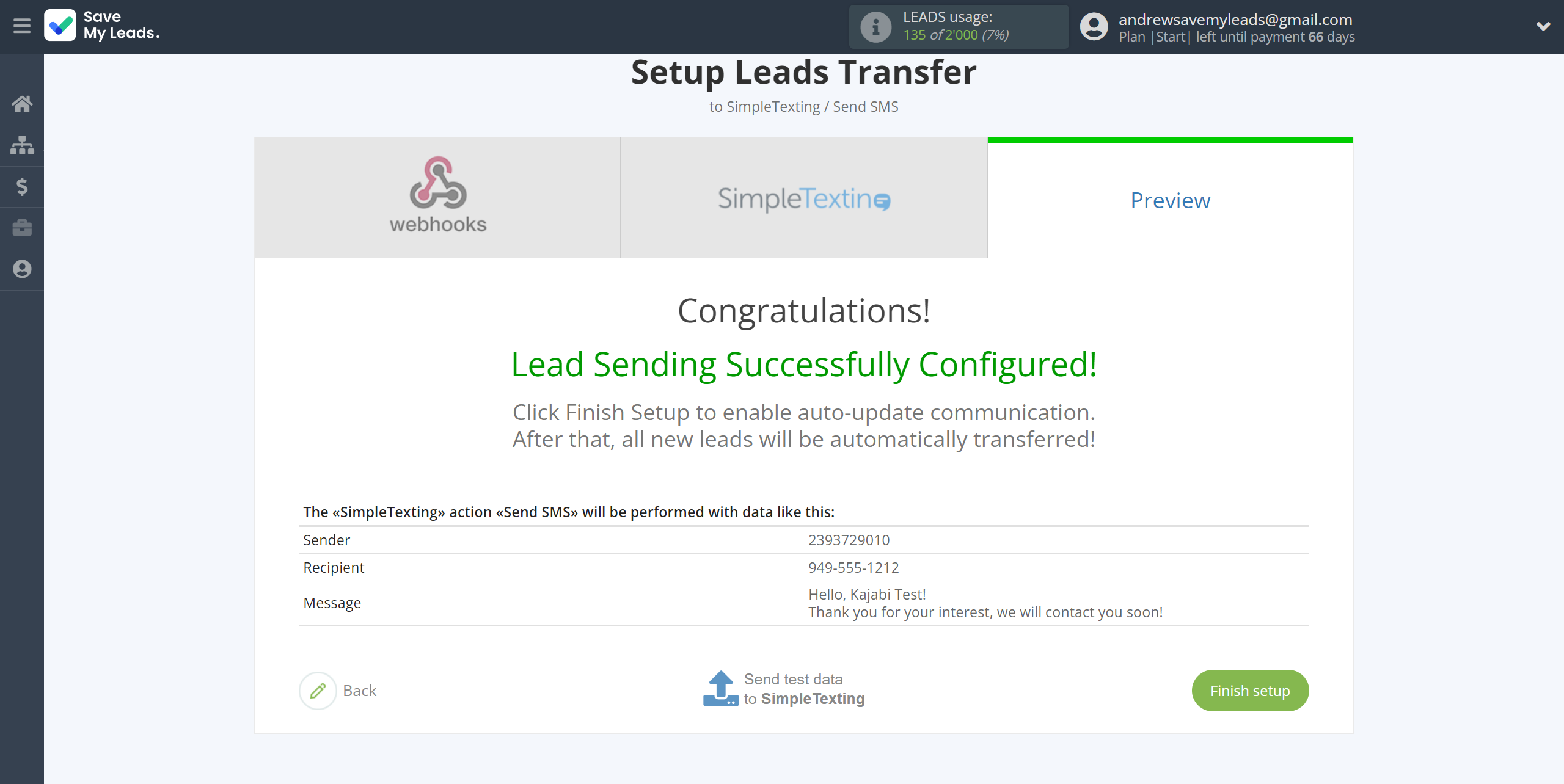 How to Connect Webhooks with SimpleTexting | Test data How to Connect Webhooks with SimpleTexting | Test data