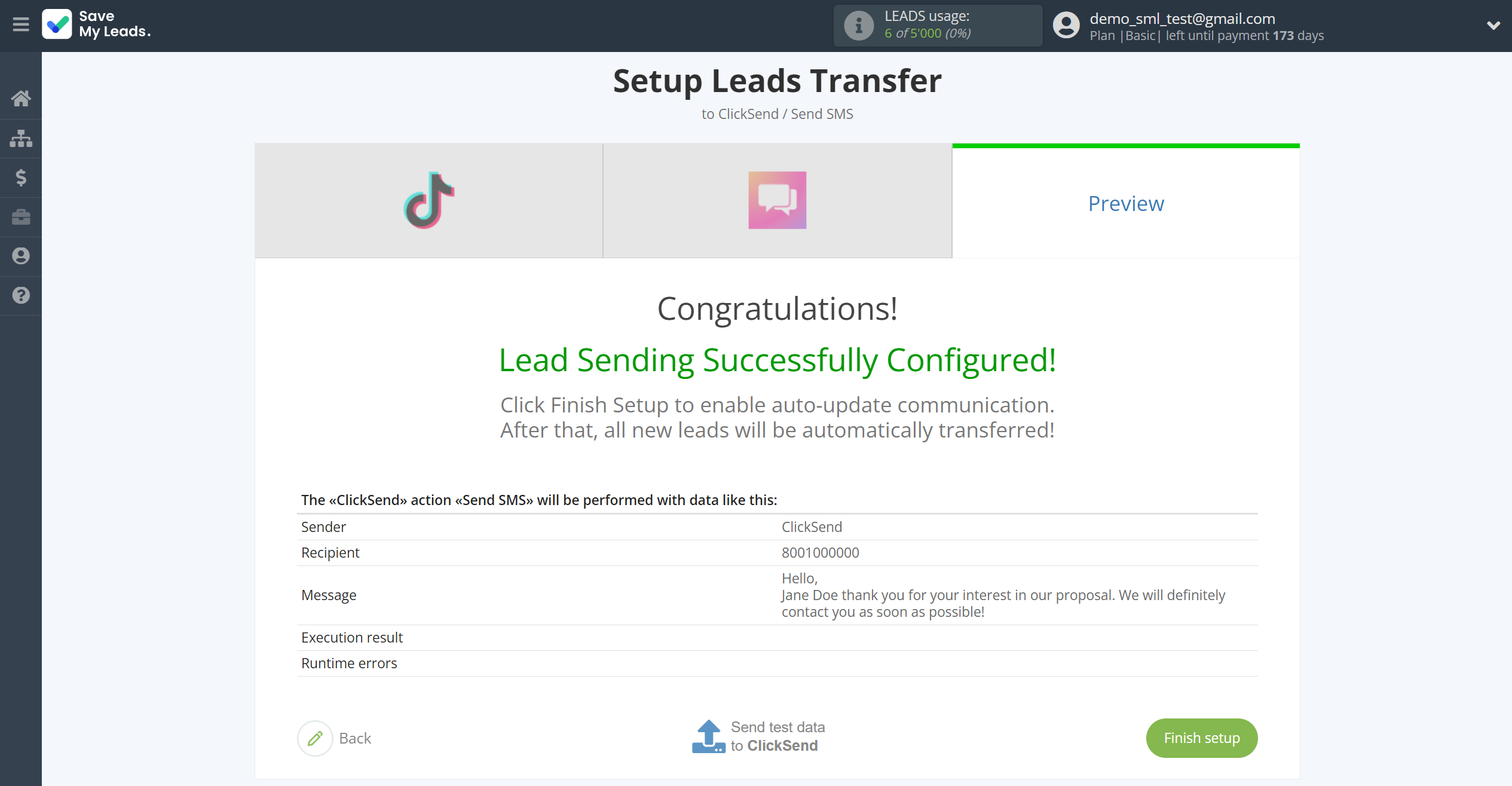How to Connect TikTok with ClickSend Send SMS | Test data How to Connect TikTok with ClickSend Send SMS | Test data