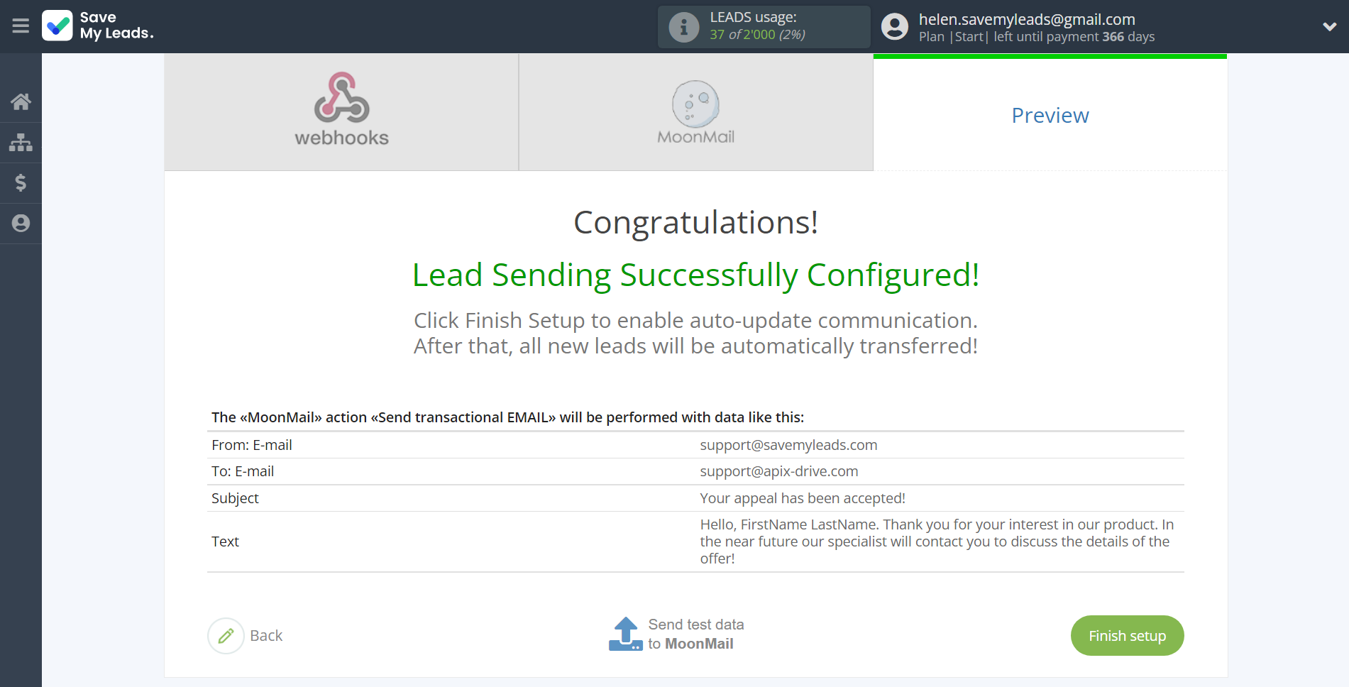 How to Connect Webhooks with MoonMail | Test data How to Connect Webhooks with MoonMail | Test data