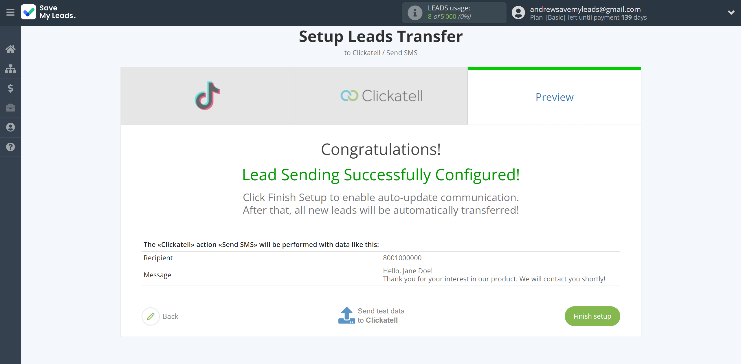 How to Connect TikTok with Clickatell | Test data How to Connect TikTok with Clickatell | Test data