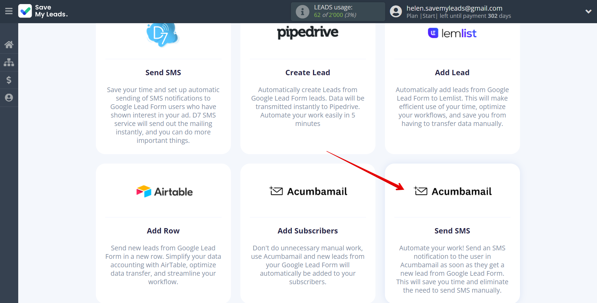 How to Connect Webhooks with Acumbamail Send SMS | Data Destination system selection How to Connect Webhooks with Acumbamail Send SMS | Data Destination system selection