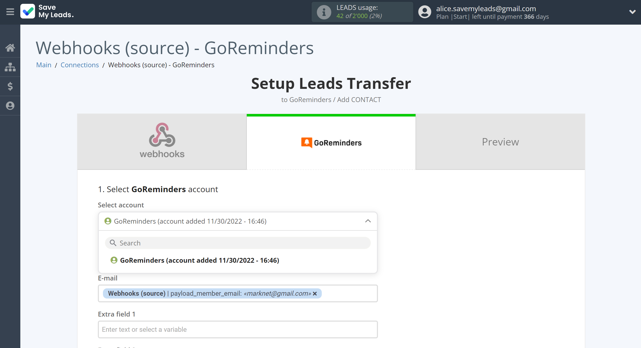 How to Connect Webhooks with GoReminders | Data Destination account selection How to Connect Webhooks with GoReminders | Data Destination account selection