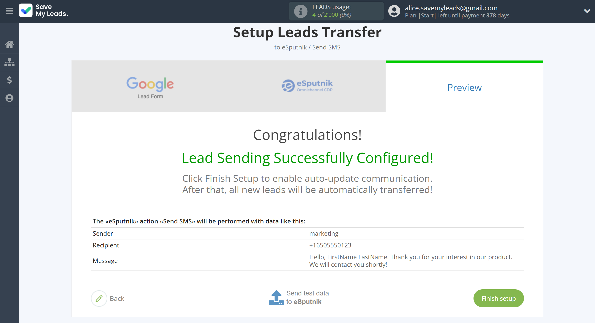 How to Connect Google Lead Form with eSputnik Send SMS | Test data How to Connect Google Lead Form with eSputnik Send SMS | Test data