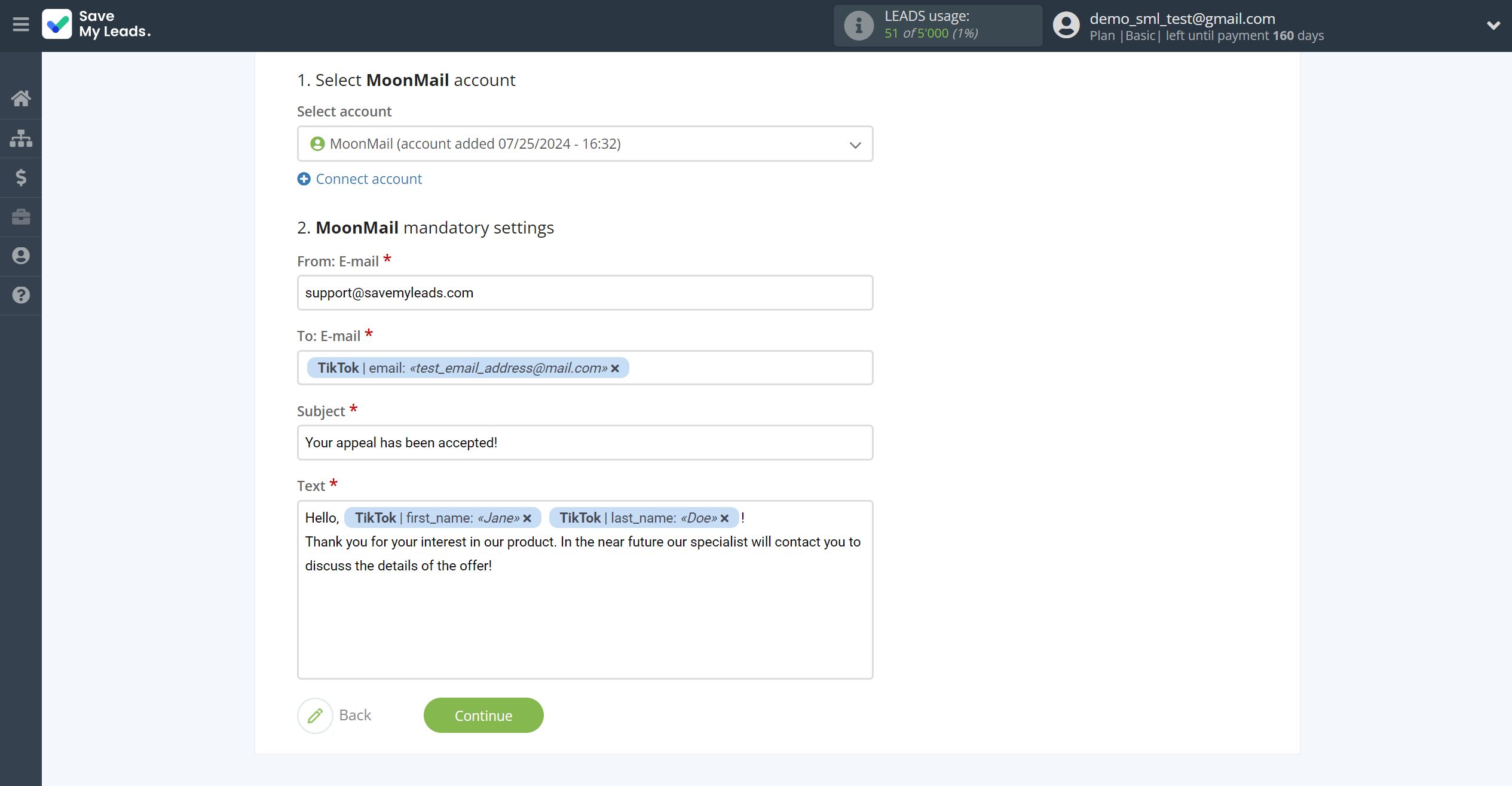 How to Connect TikTok with MoonMail | Assigning fields How to Connect TikTok with MoonMail | Assigning fields