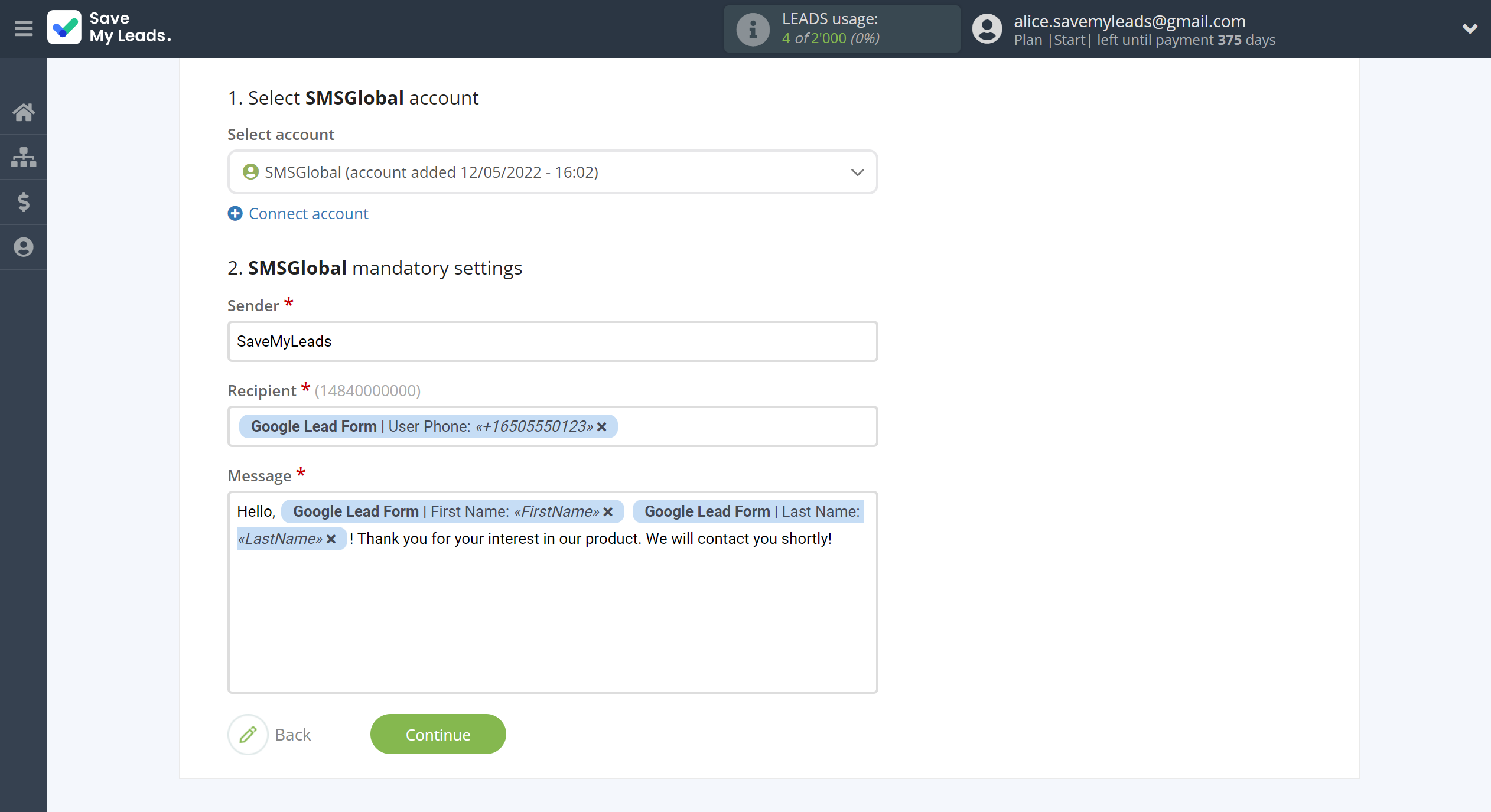 How to Connect Google Lead Form with SMSGlobal | Assigning fields How to Connect Google Lead Form with SMSGlobal | Assigning fields