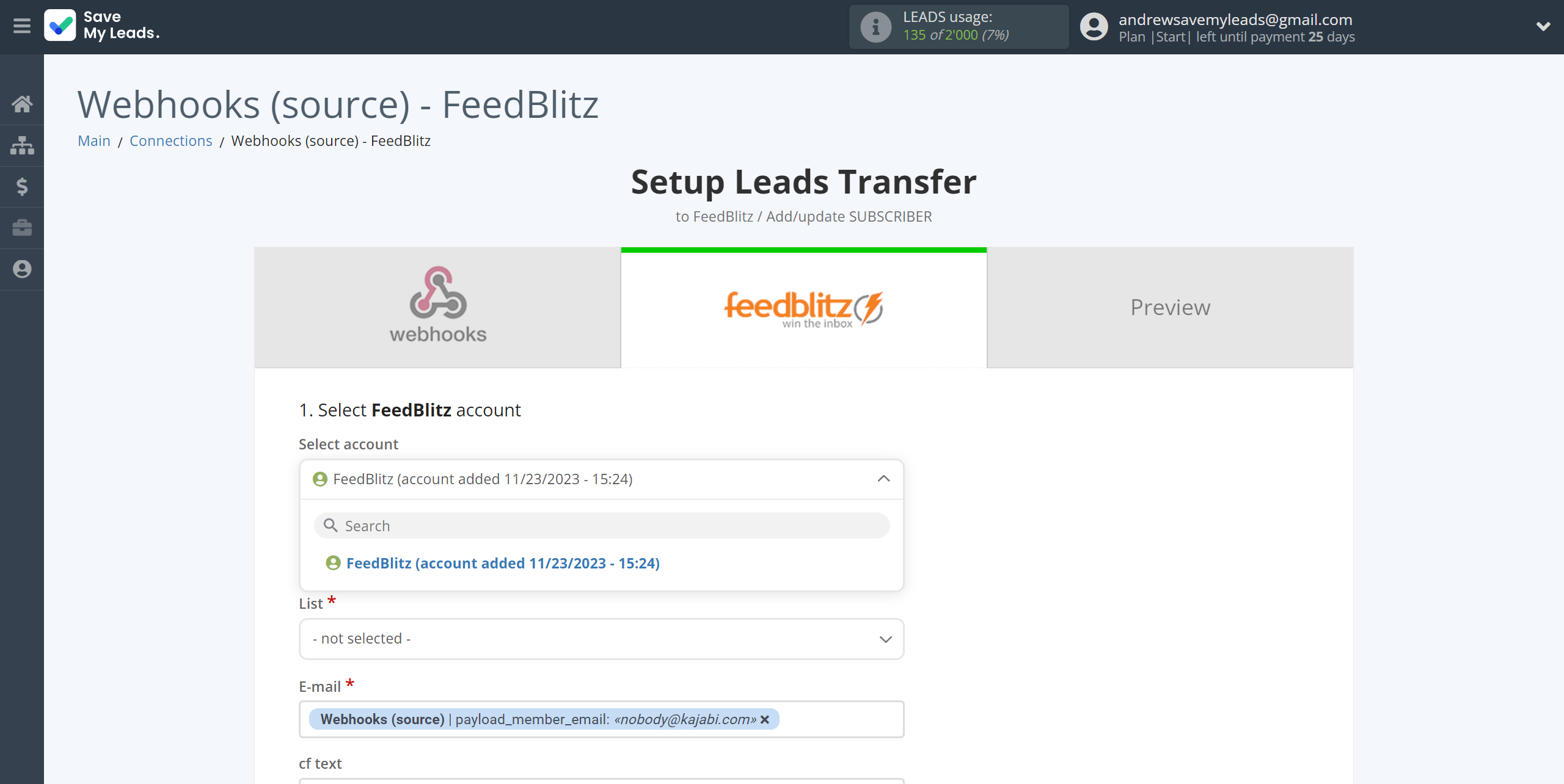 How to Connect Webhooks with FeedBlitz | Data Destination account selection How to Connect Webhooks with FeedBlitz | Data Destination account selection