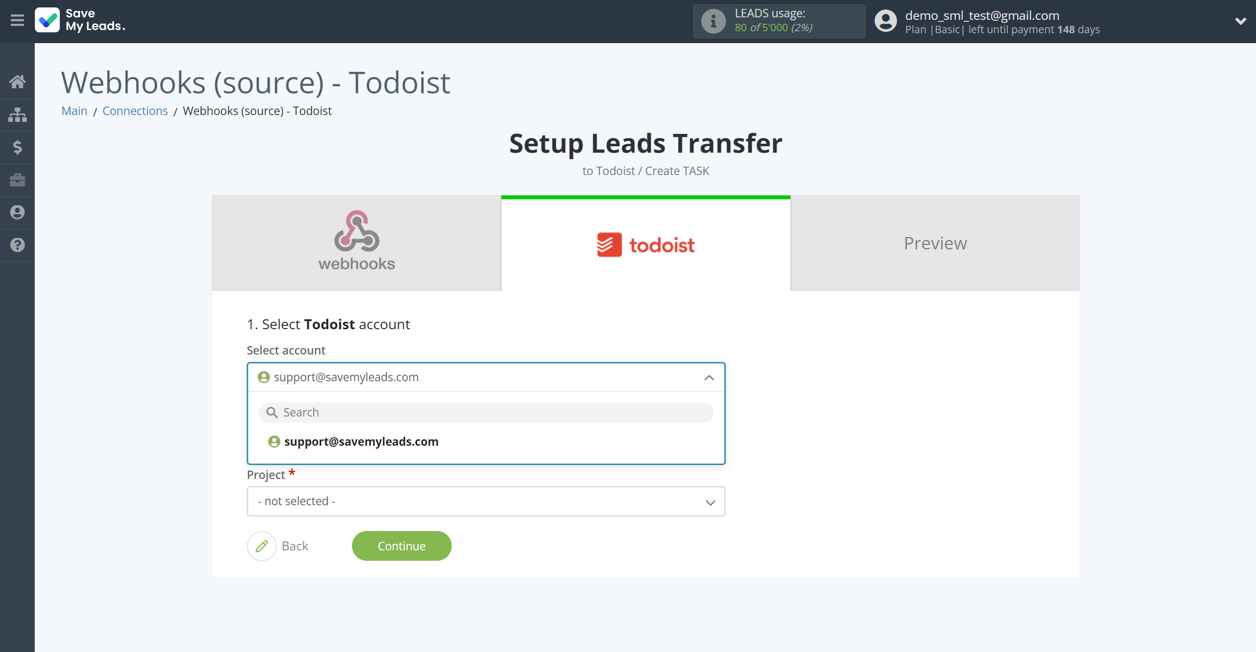 How to Connect Webhooks with Todoist | Data Destination account selection How to Connect Webhooks with Todoist | Data Destination account selection