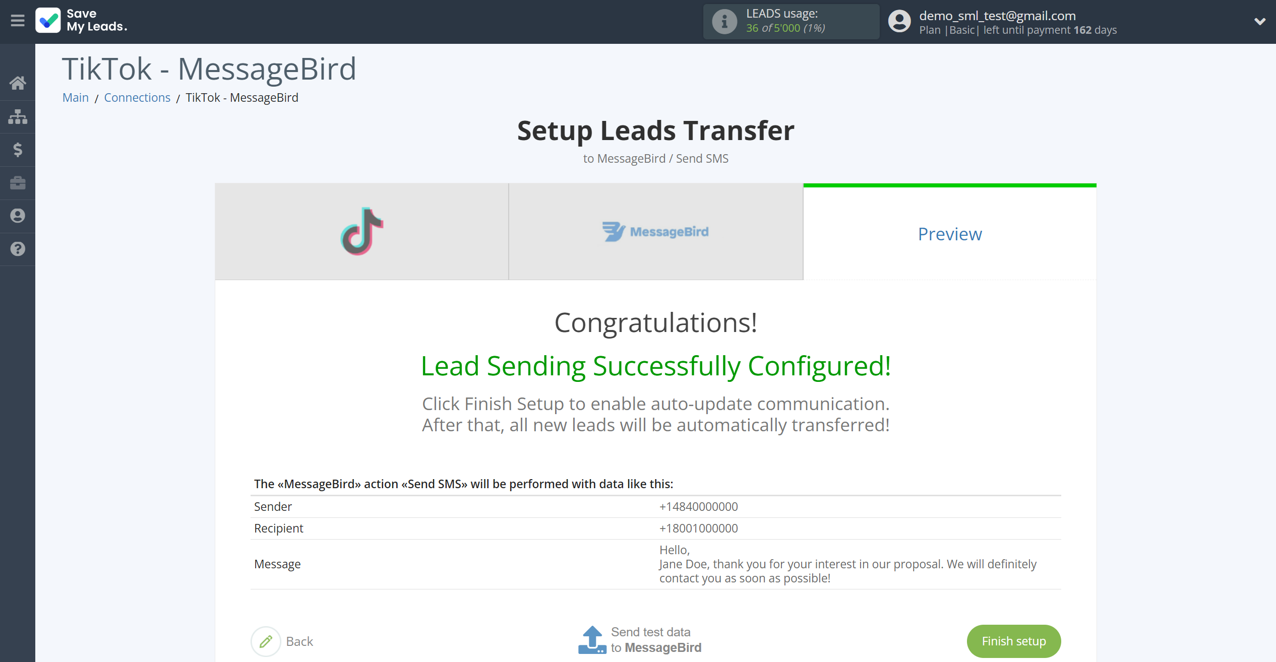 How to Connect TikTok with MessageBird | Test data How to Connect TikTok with MessageBird | Test data