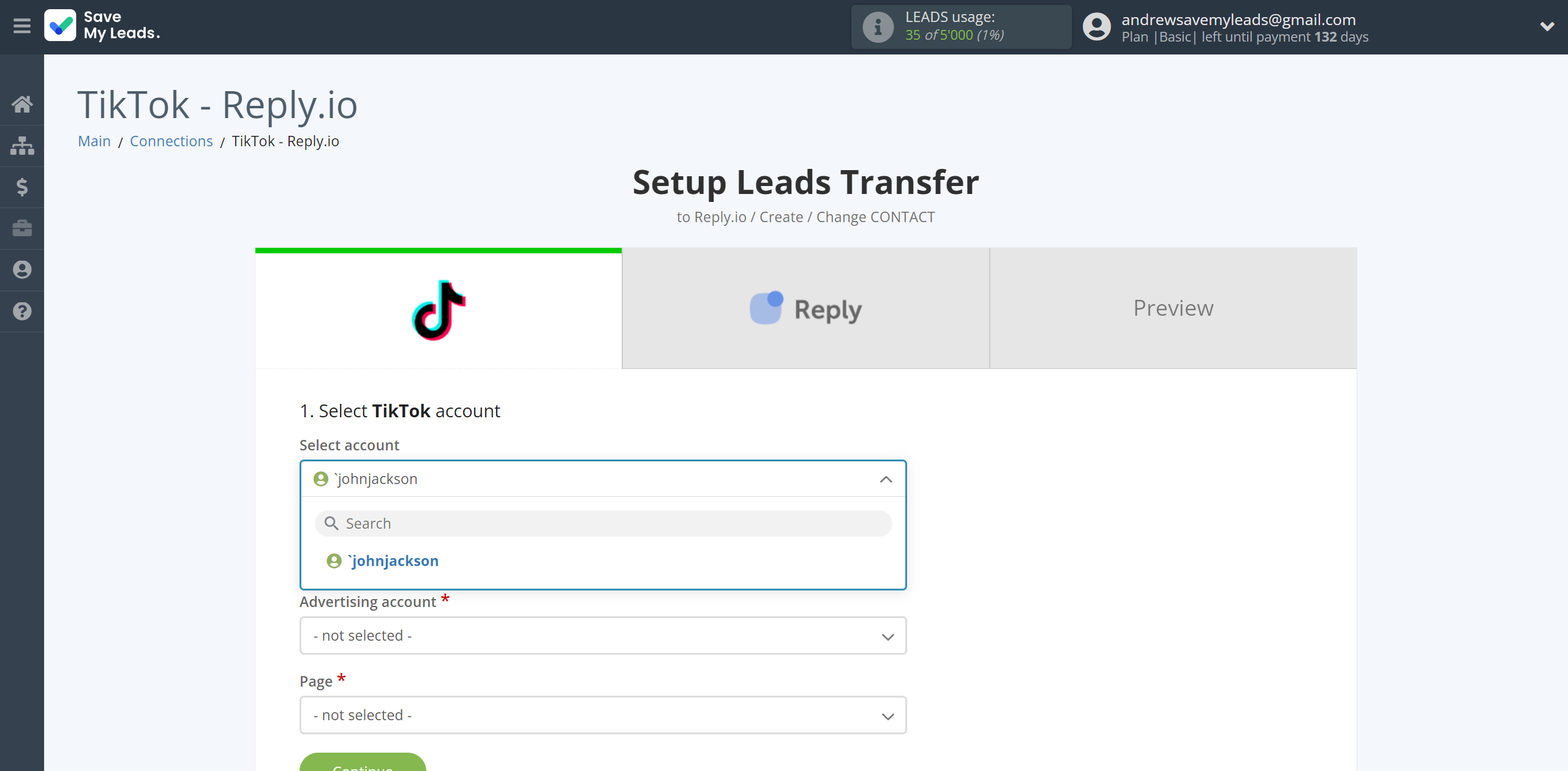 How to Connect TikTok with Reply.io | Data Source account selection How to Connect TikTok with Reply.io | Data Source account selection