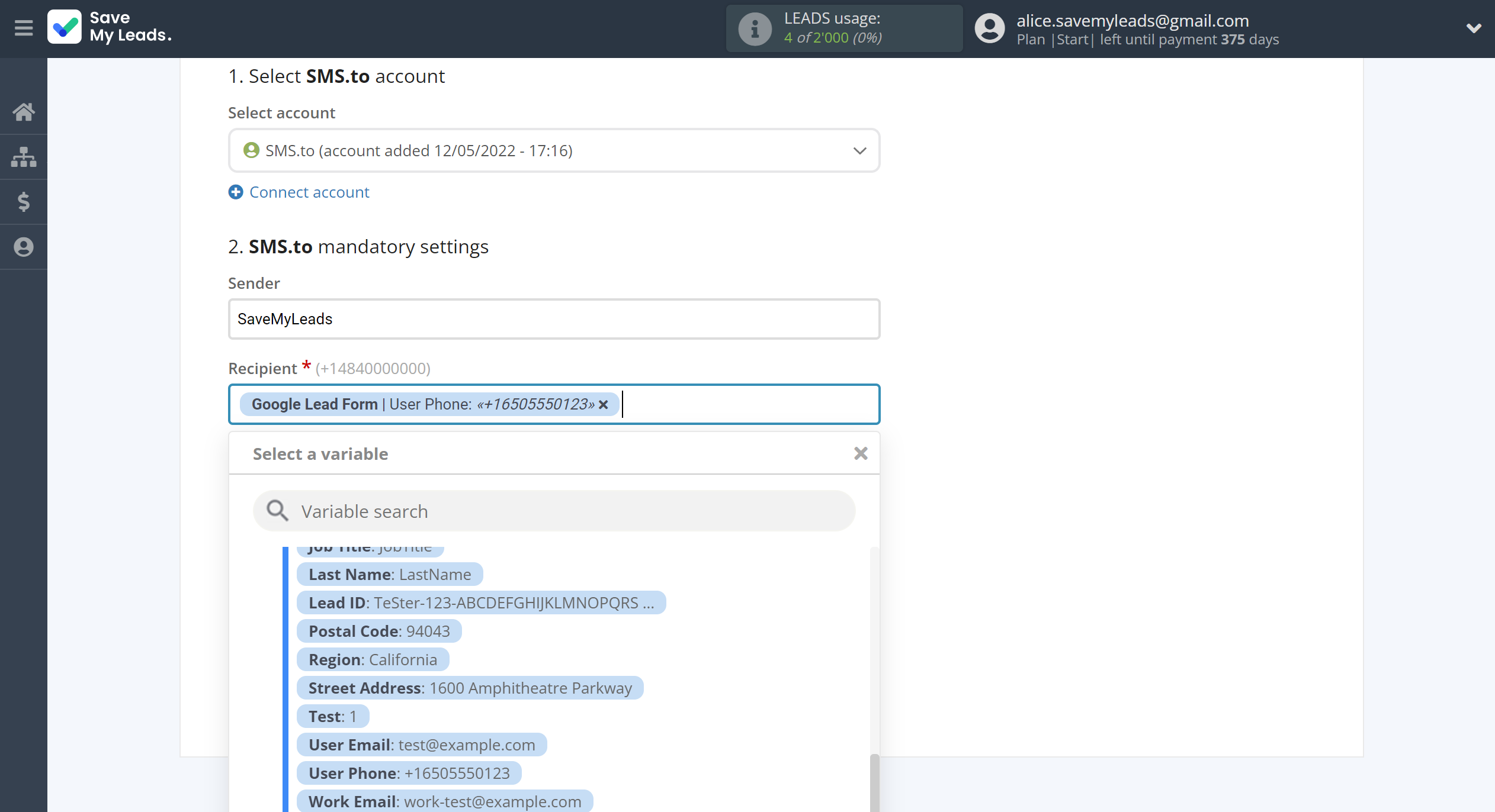 How to Connect Google Lead Form with SMS.to | Assigning fields How to Connect Google Lead Form with SMS.to | Assigning fields