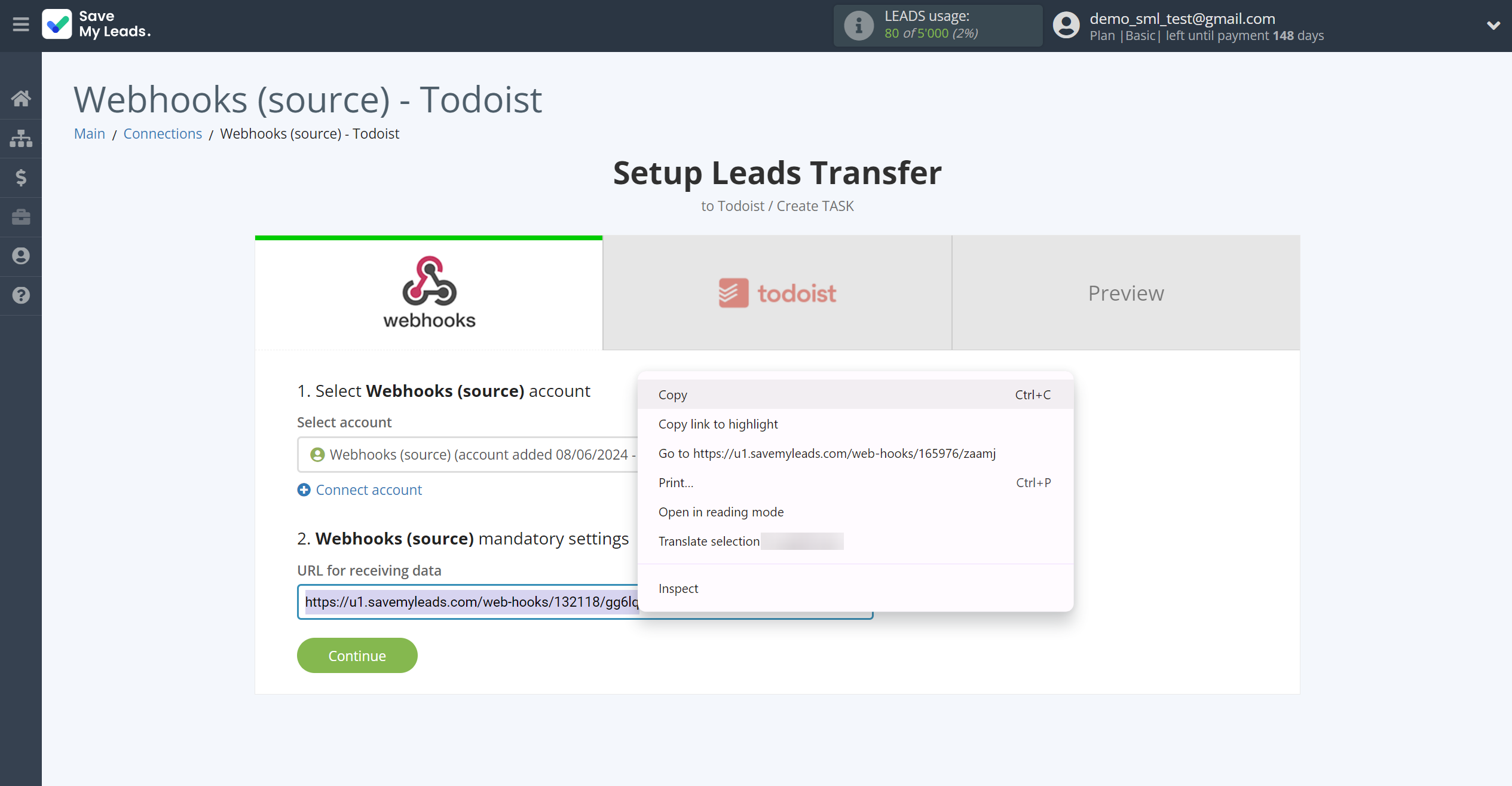 How to Connect Webhooks with Todoist | Data Source account connection How to Connect Webhooks with Todoist | Data Source account connection