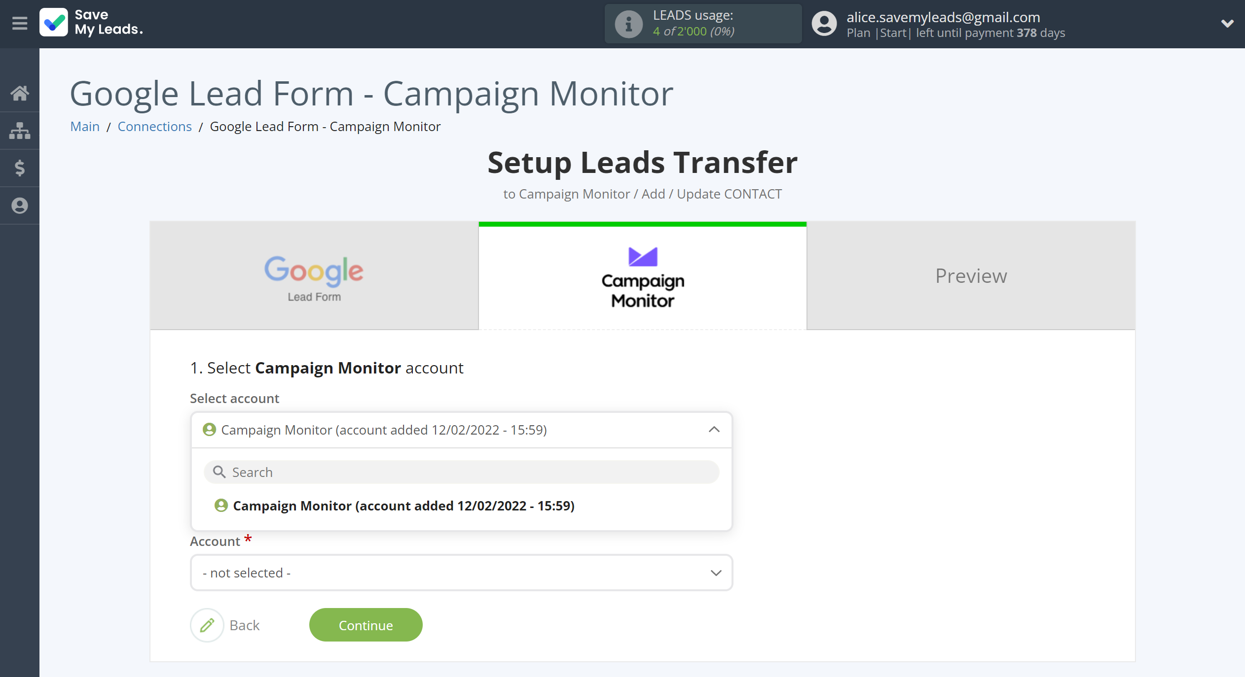 How to Connect Google Lead Form with Campaign Monitor | Data Destination account selection How to Connect Google Lead Form with Campaign Monitor | Data Destination account selection