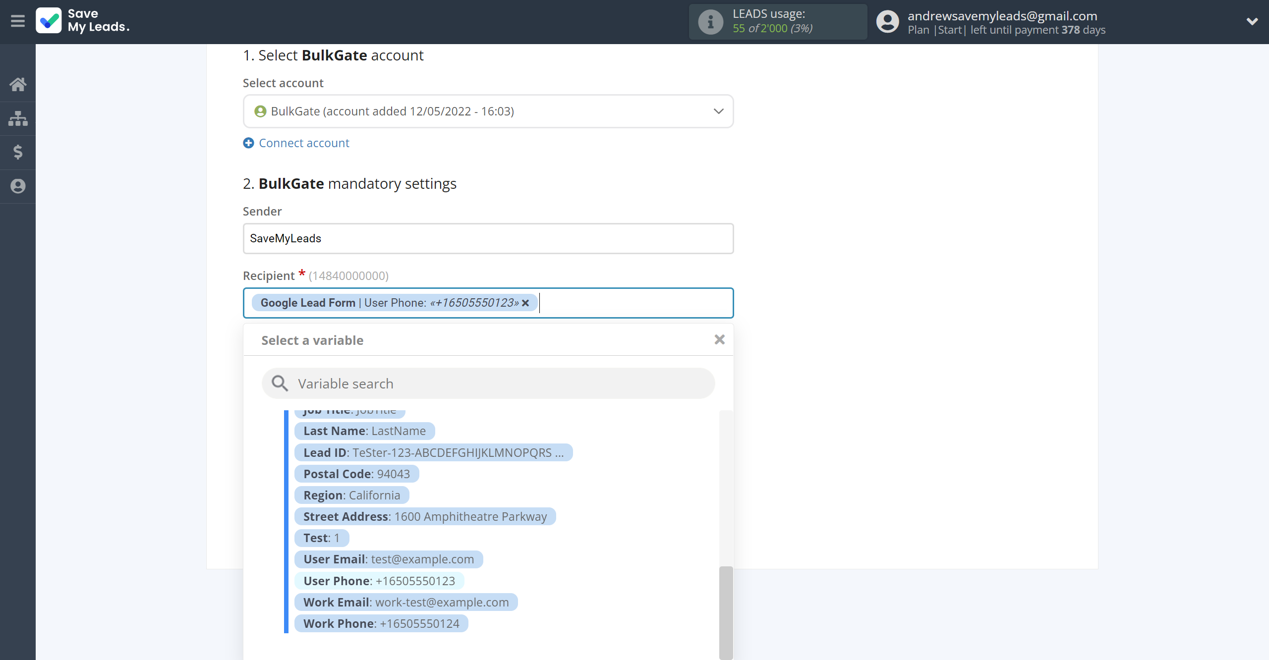 How to Connect Google Lead Form with BulkGate | Assigning fields How to Connect Google Lead Form with BulkGate | Assigning fields