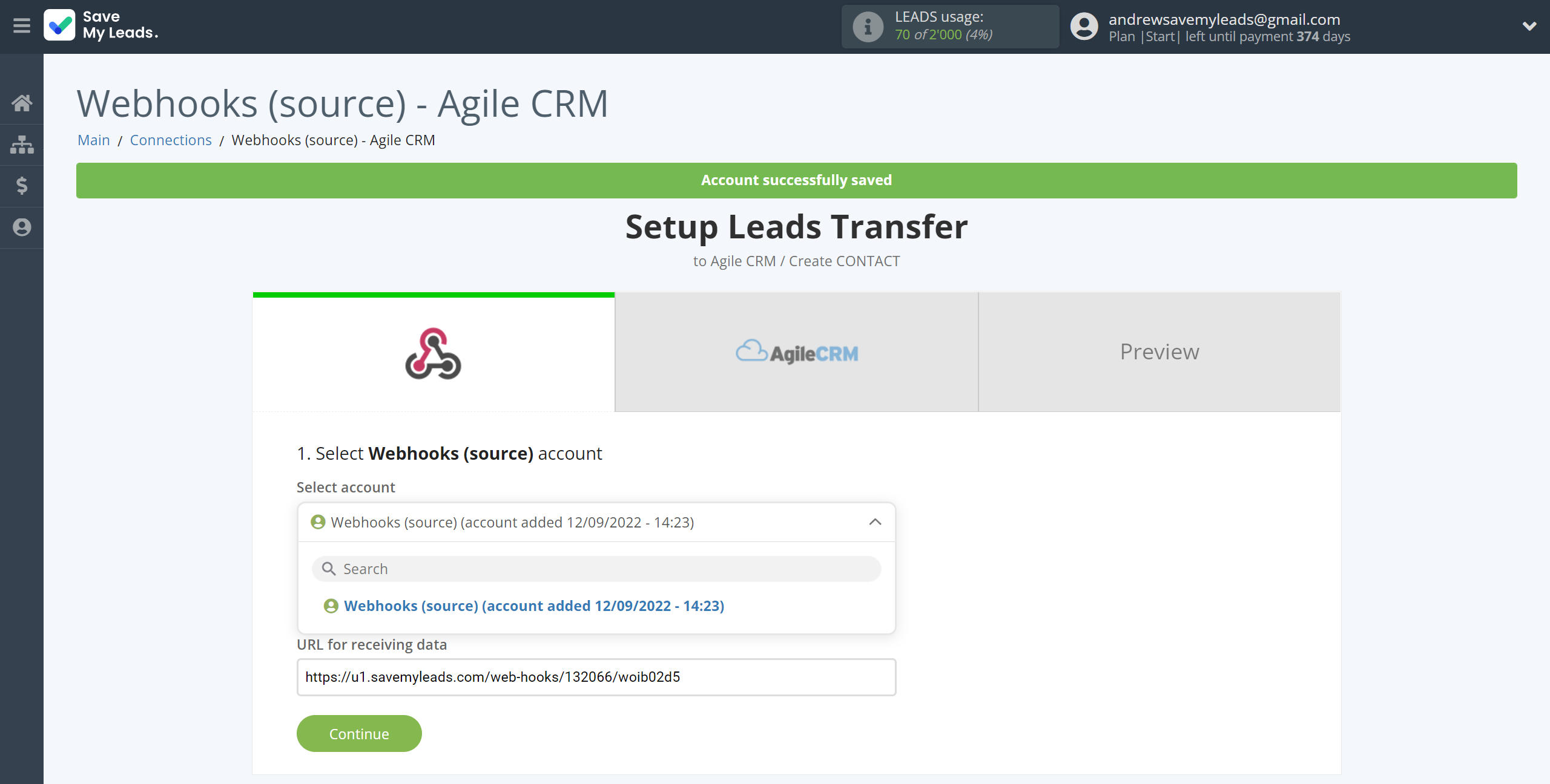 How to Connect Webhooks with AgileCRM Create Contacts | Data Source account selection How to Connect Webhooks with AgileCRM Create Contacts | Data Source account selection