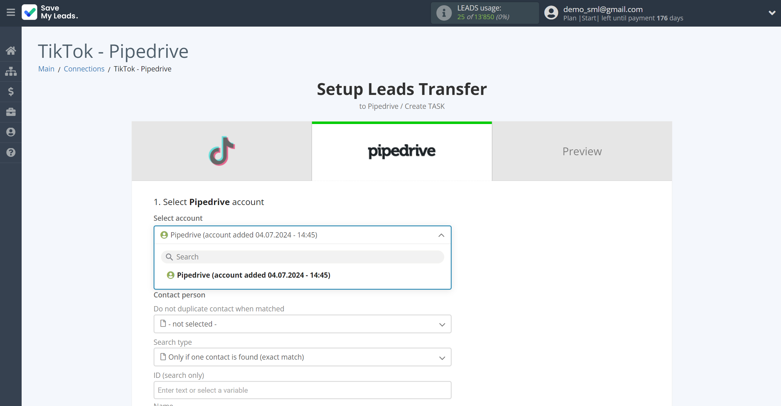 How to Connect TikTok with Pipedrive Create Task | Data Destination account selection How to Connect TikTok with Pipedrive Create Task | Data Destination account selection