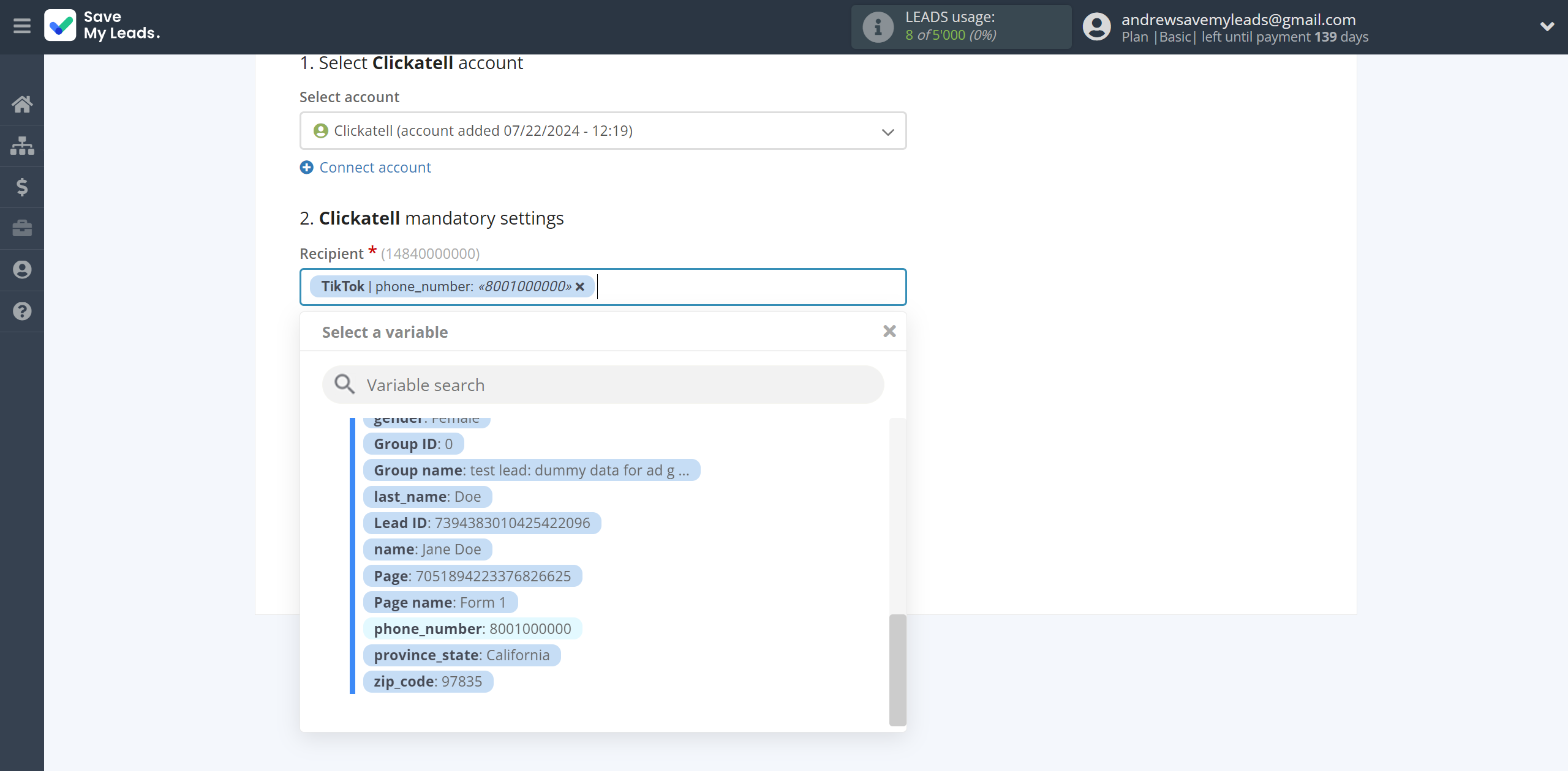 How to Connect TikTok with Clickatell | Assigning fields How to Connect TikTok with Clickatell | Assigning fields