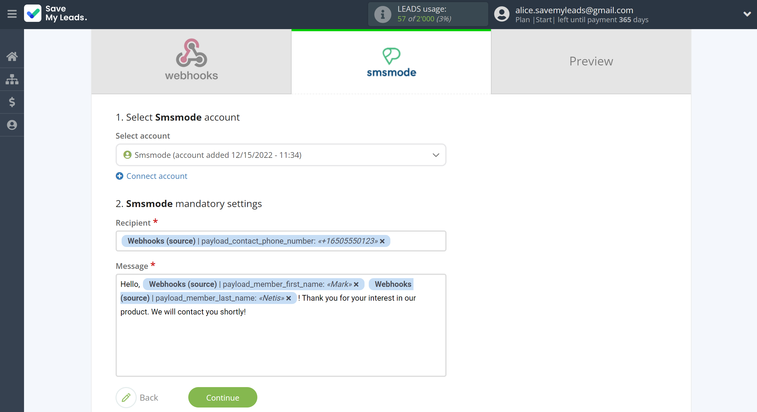 How to Connect Webhooks with Smsmode | Assigning fields How to Connect Webhooks with Smsmode | Assigning fields