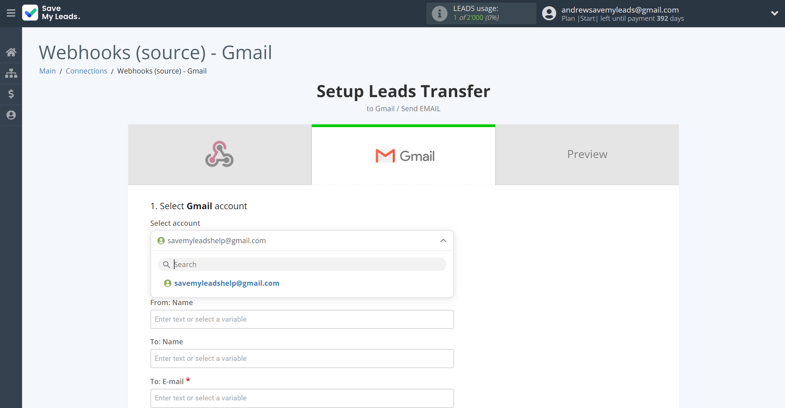 How to Connect Webhooks with Gmail | Data Destination account selection How to Connect Webhooks with Gmail | Data Destination account selection