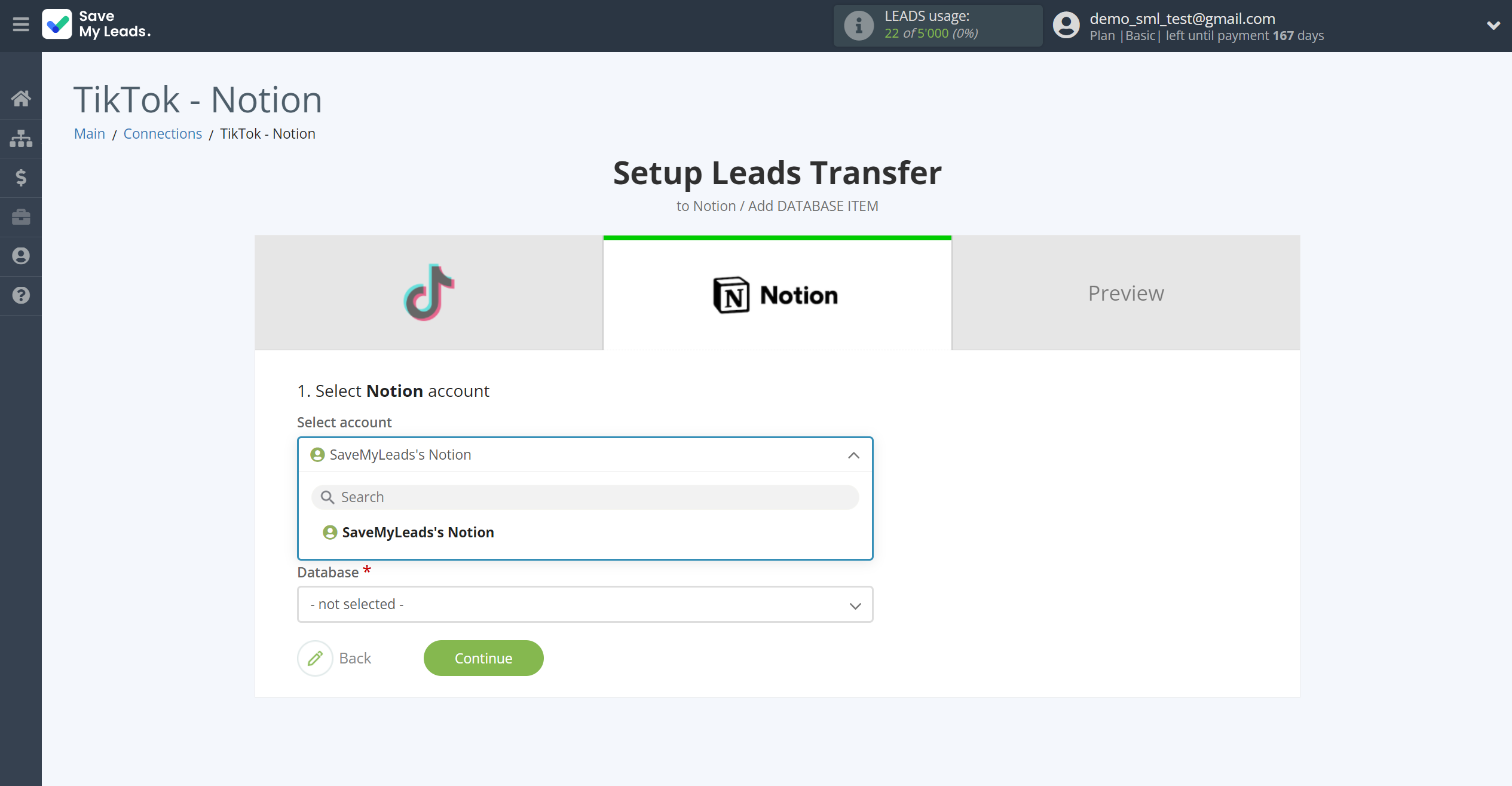 How to Connect TikTok with Notion | Data Destination account selection How to Connect TikTok with Notion | Data Destination account selection