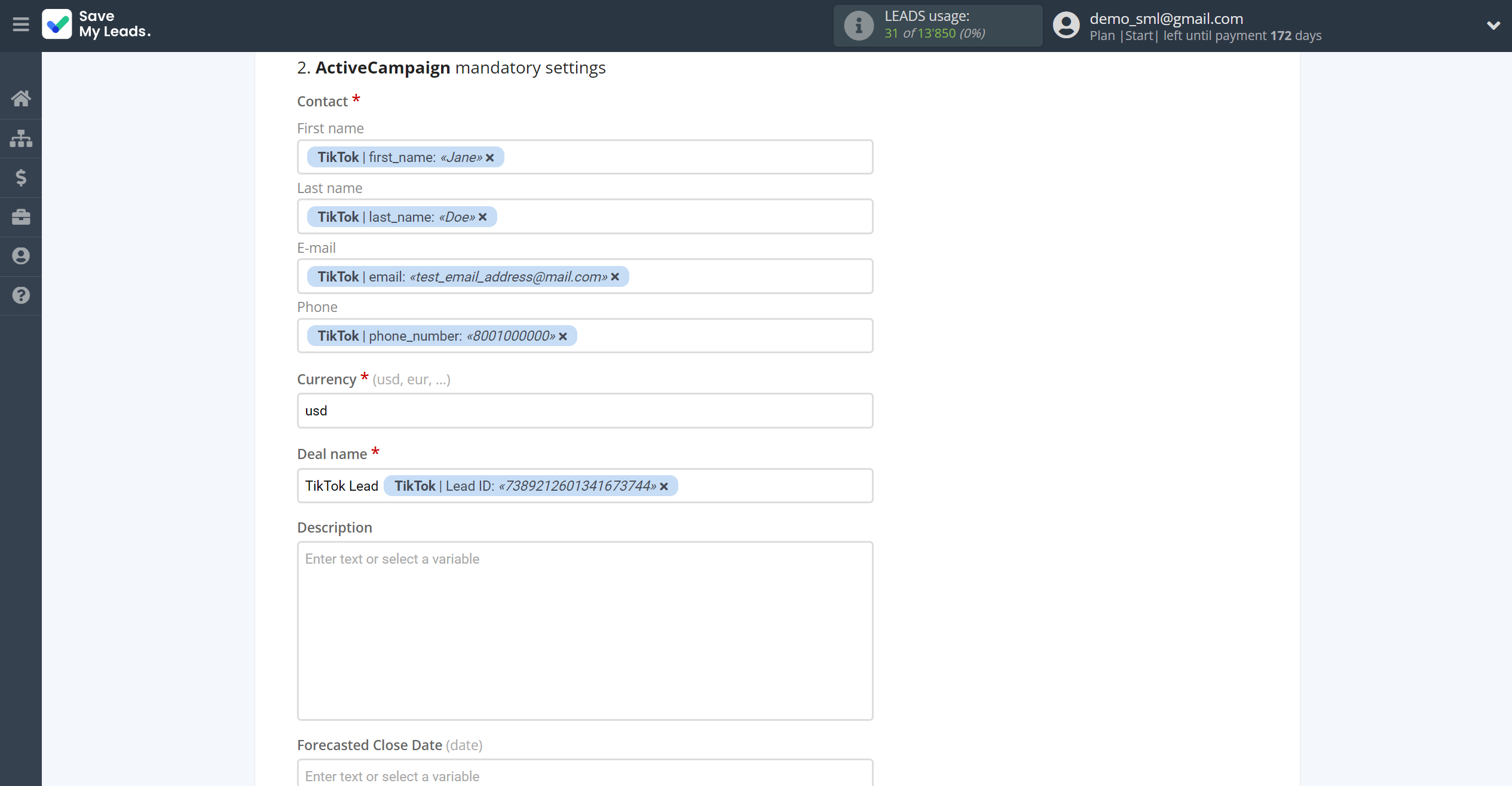 How to Connect TikTok with ActiveCampaign Create Deal | Assigning fields How to Connect TikTok with ActiveCampaign Create Deal | Assigning fields