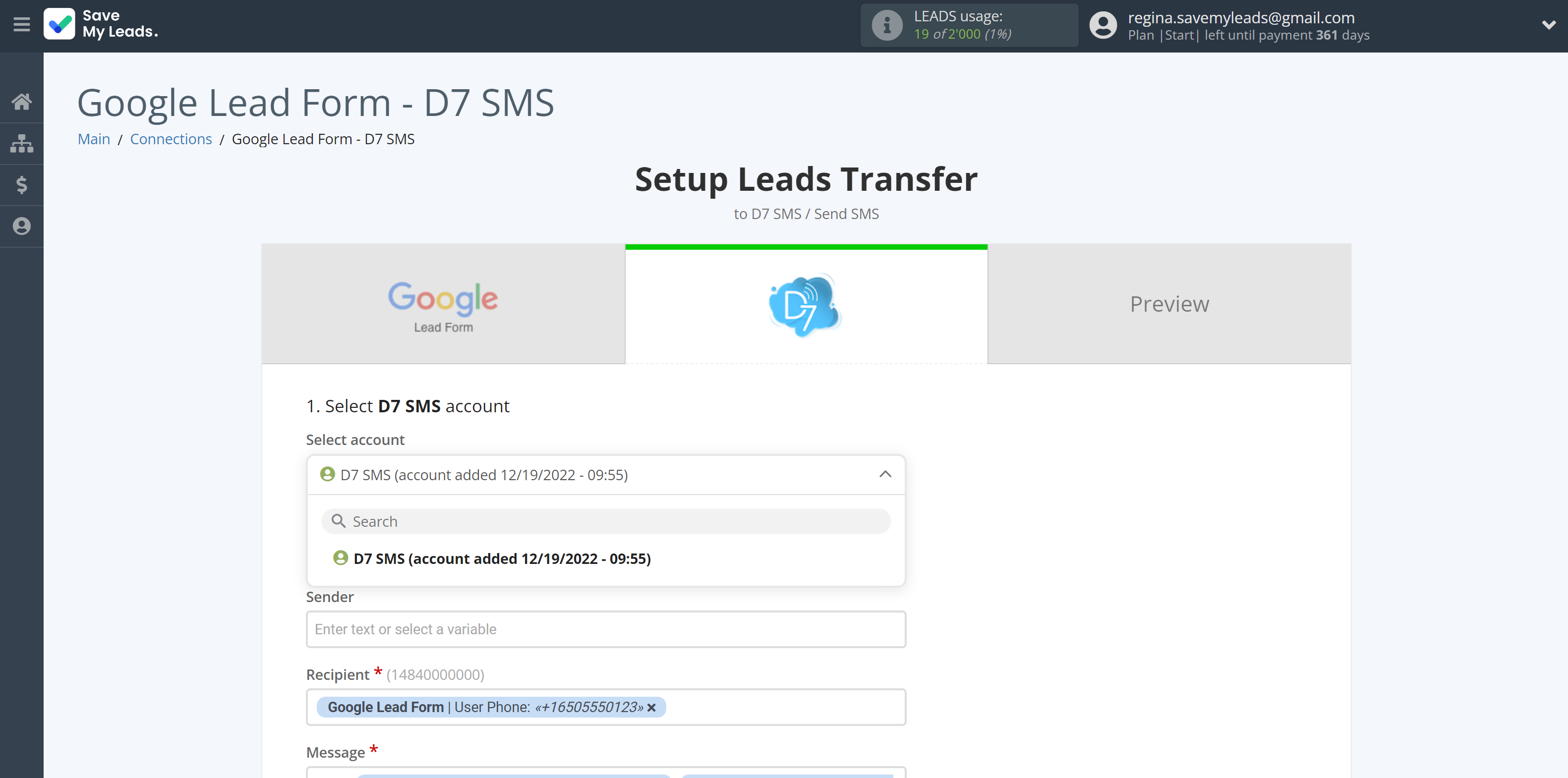 How to Connect Google Lead Form with D7 SMS | Data Destination account selection How to Connect Google Lead Form with D7 SMS | Data Destination account selection